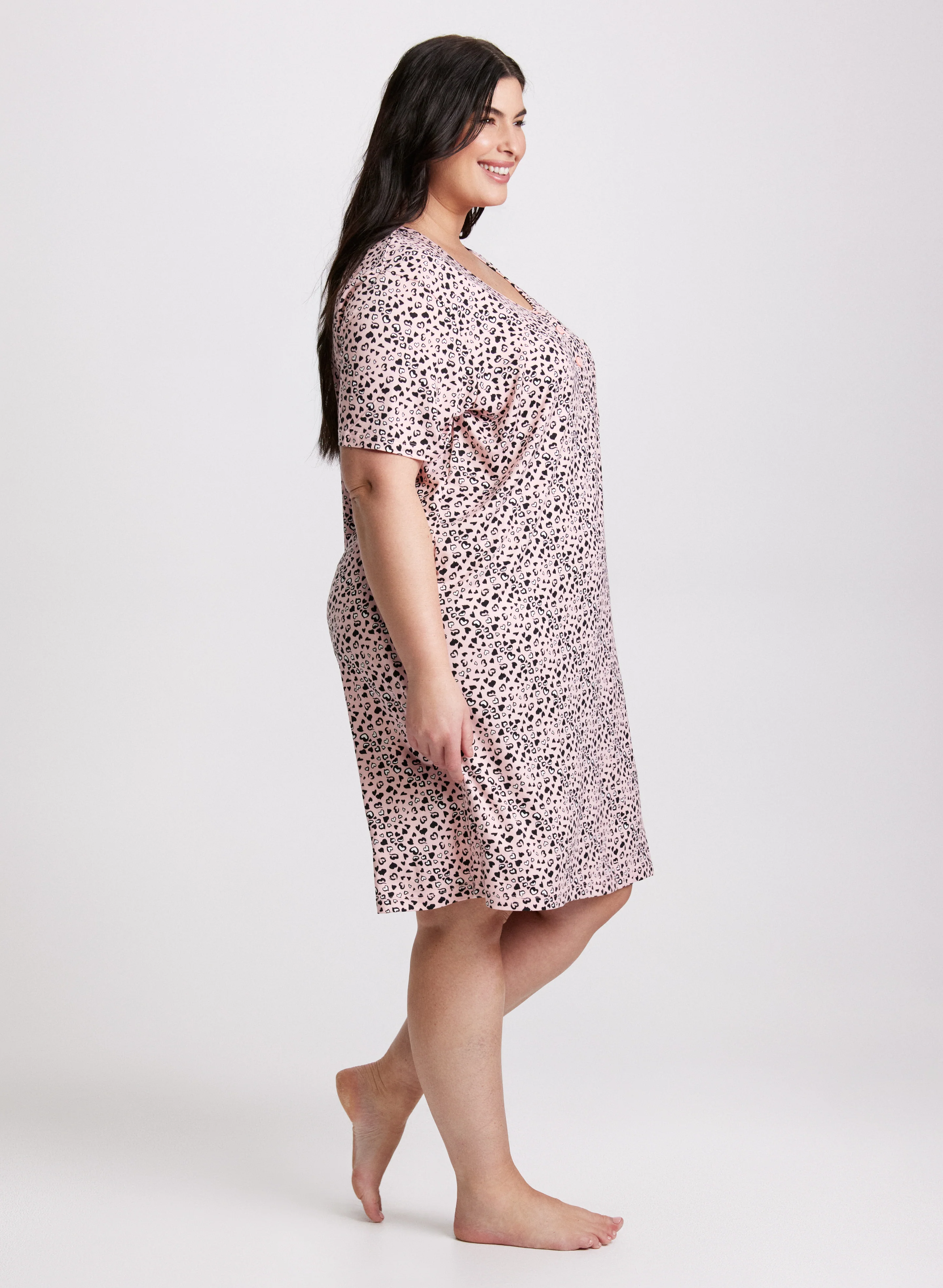 Short Sleeve Heart Print Nightgown - Image 2