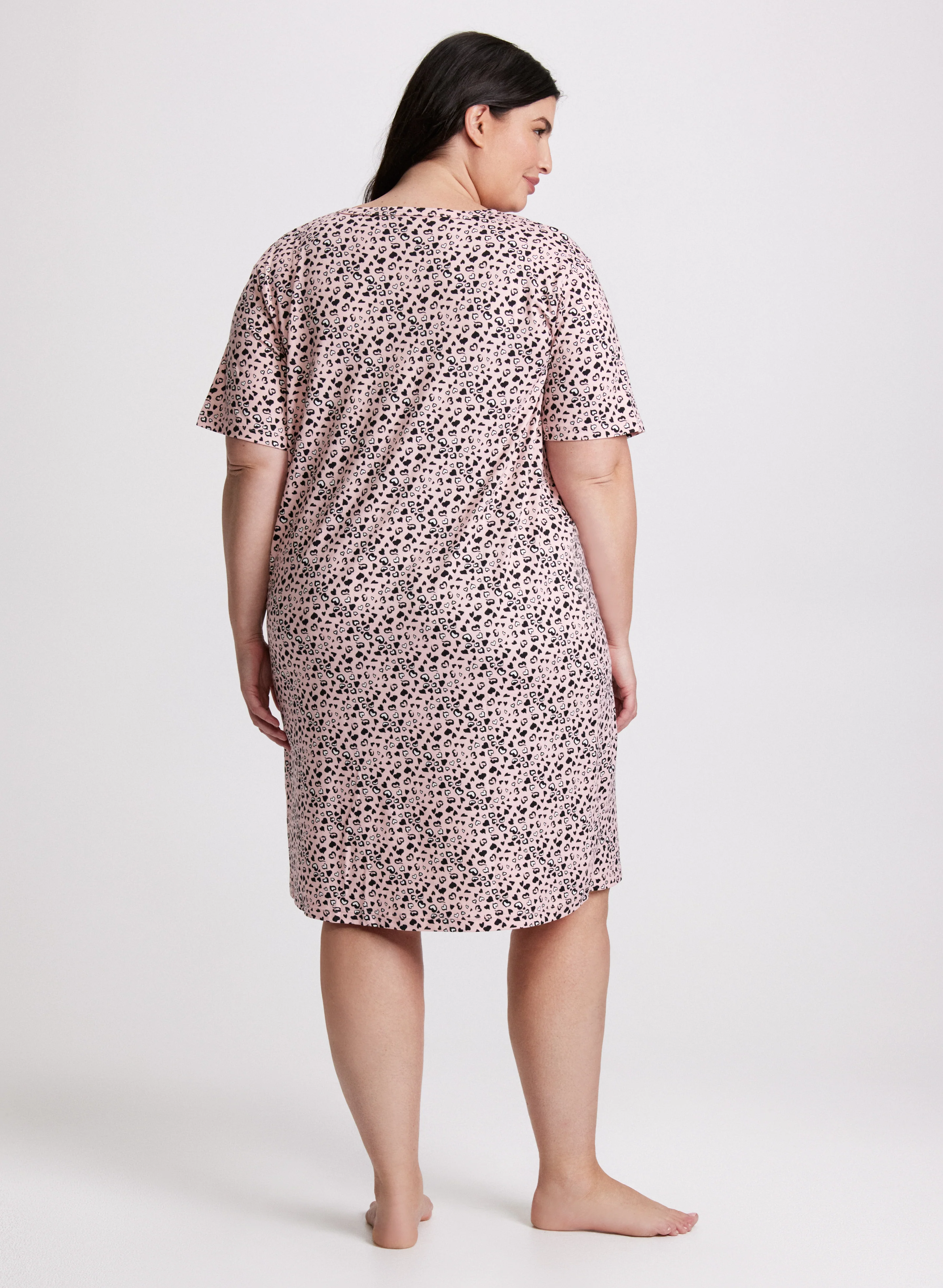 Short Sleeve Heart Print Nightgown - Image 3