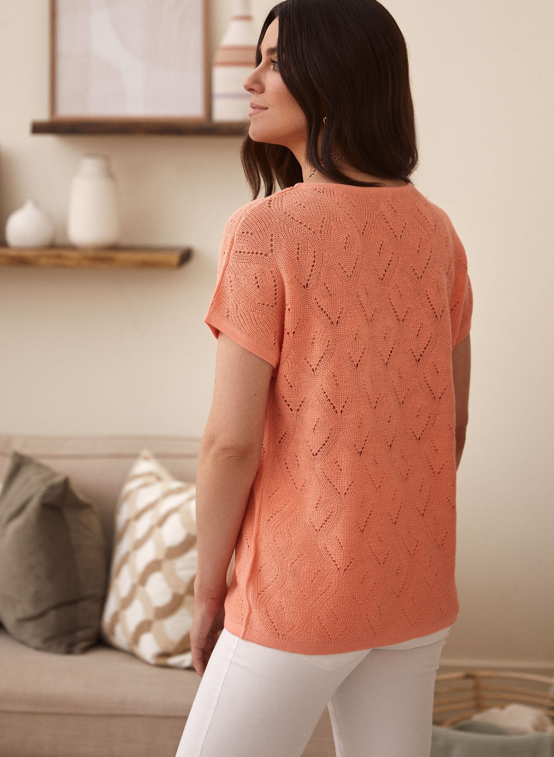 Short Sleeve Pointelle Knit Top - Image 2