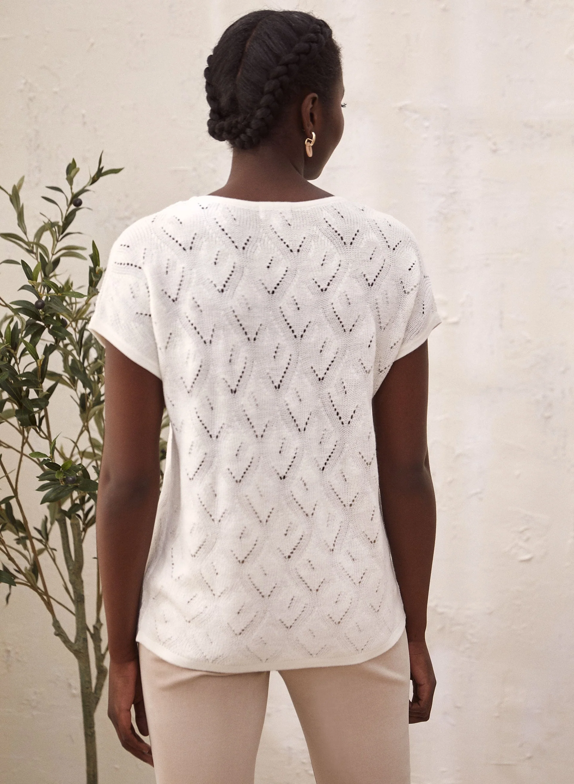 Short Sleeve Pointelle Knit Top - Image 2