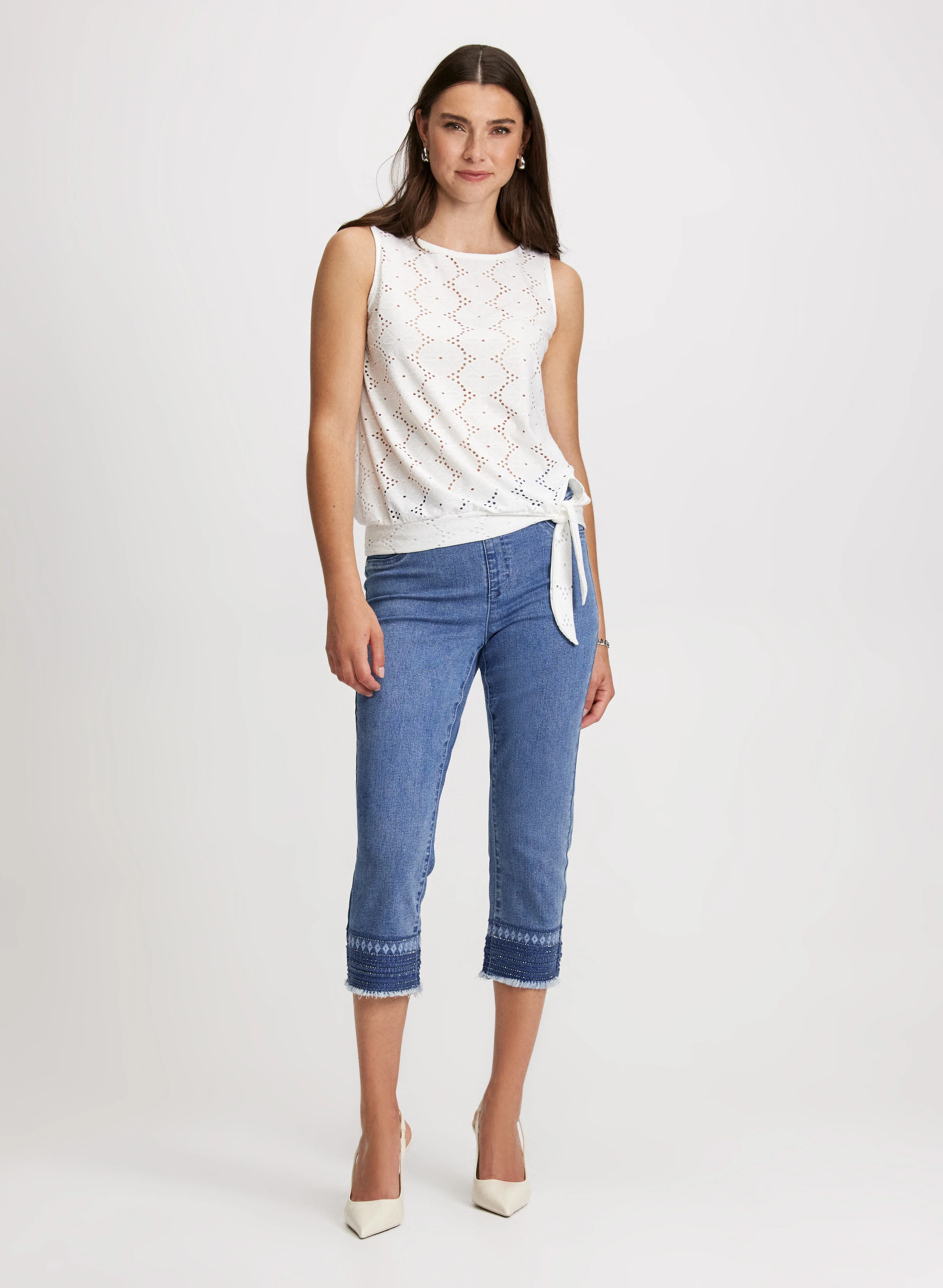 Sleeveless Boat-Neck Eyelet Top - Image 3