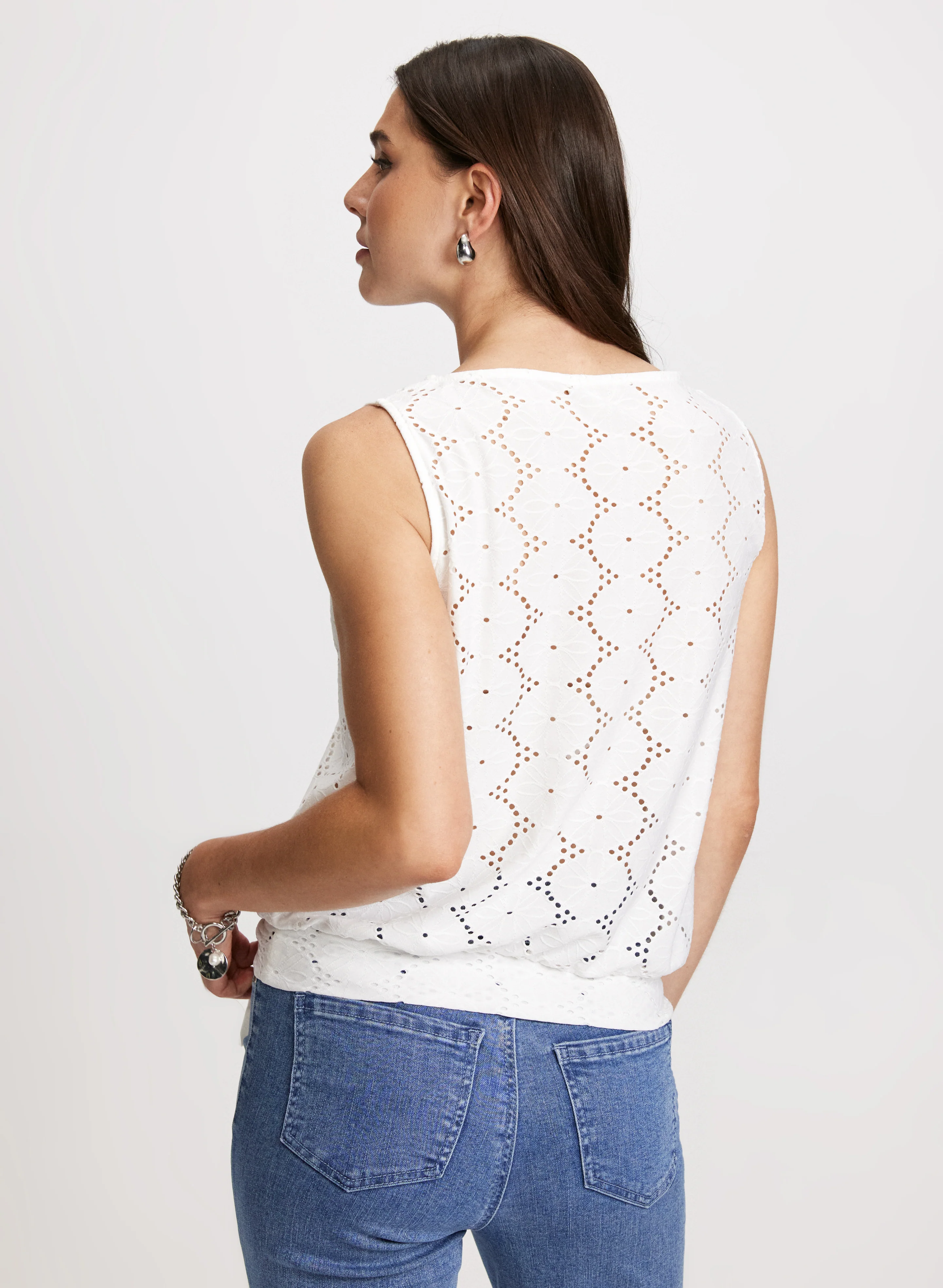 Sleeveless Boat-Neck Eyelet Top - Image 4