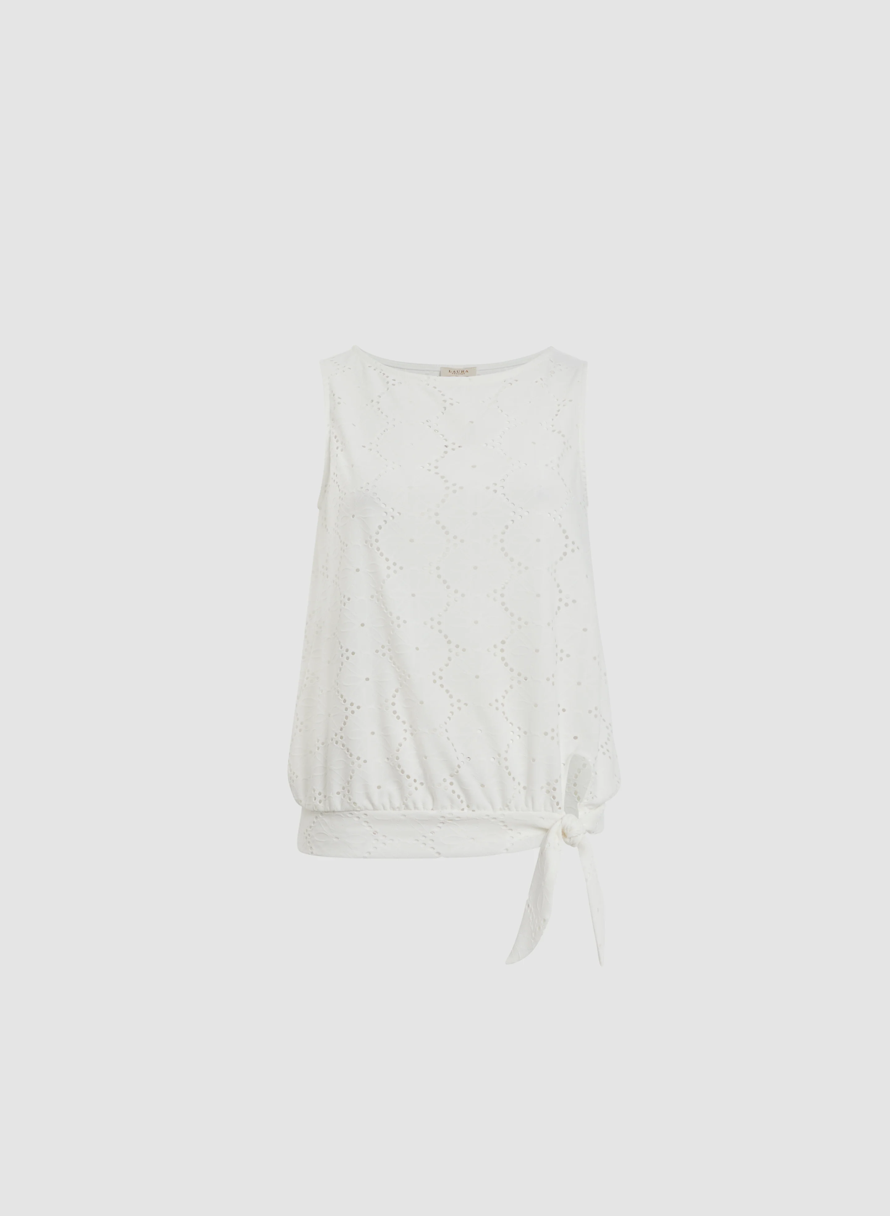 Sleeveless Boat-Neck Eyelet Top - Image 6
