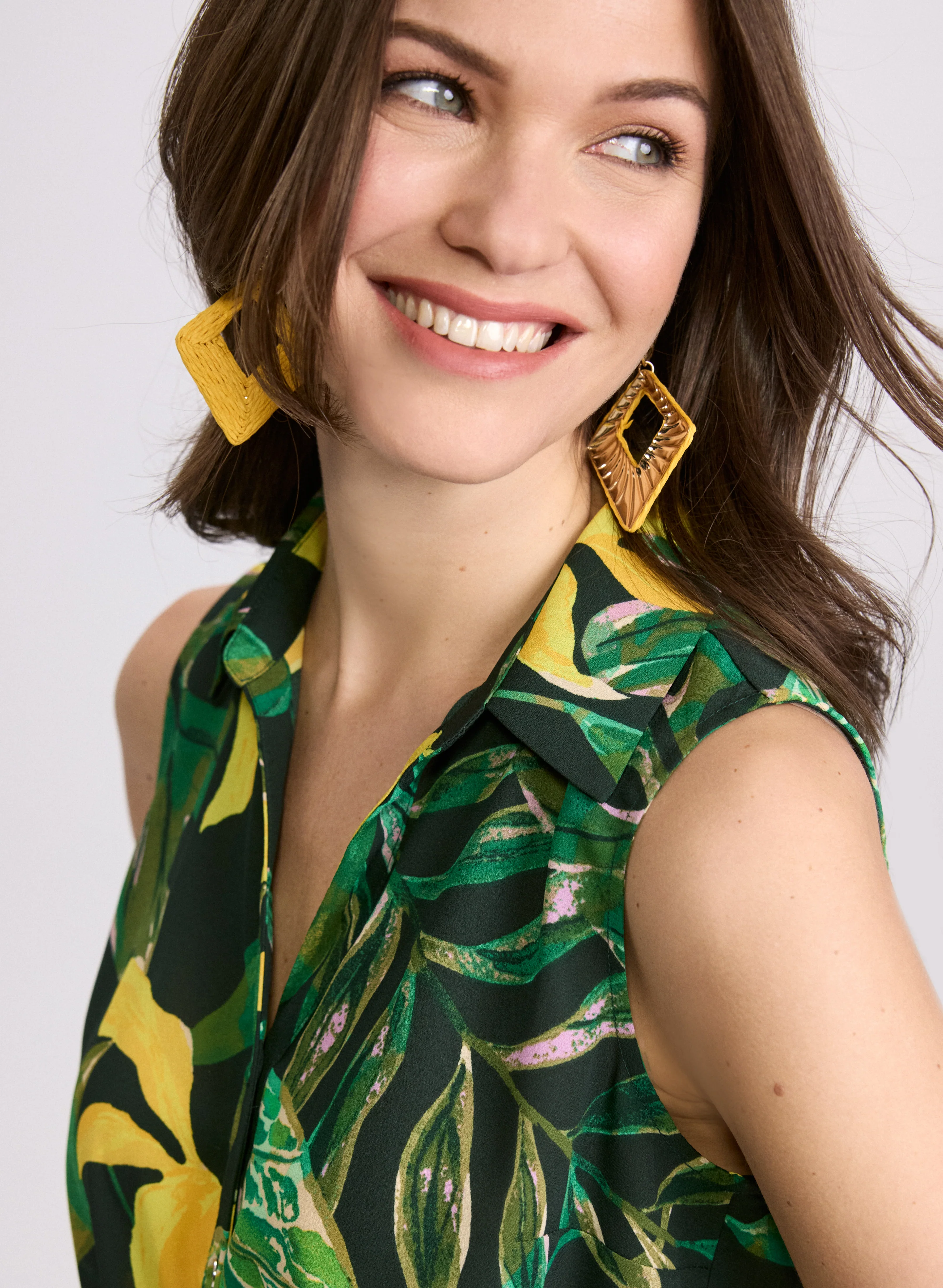 Sleeveless Palm Print Blouse - Image 2
