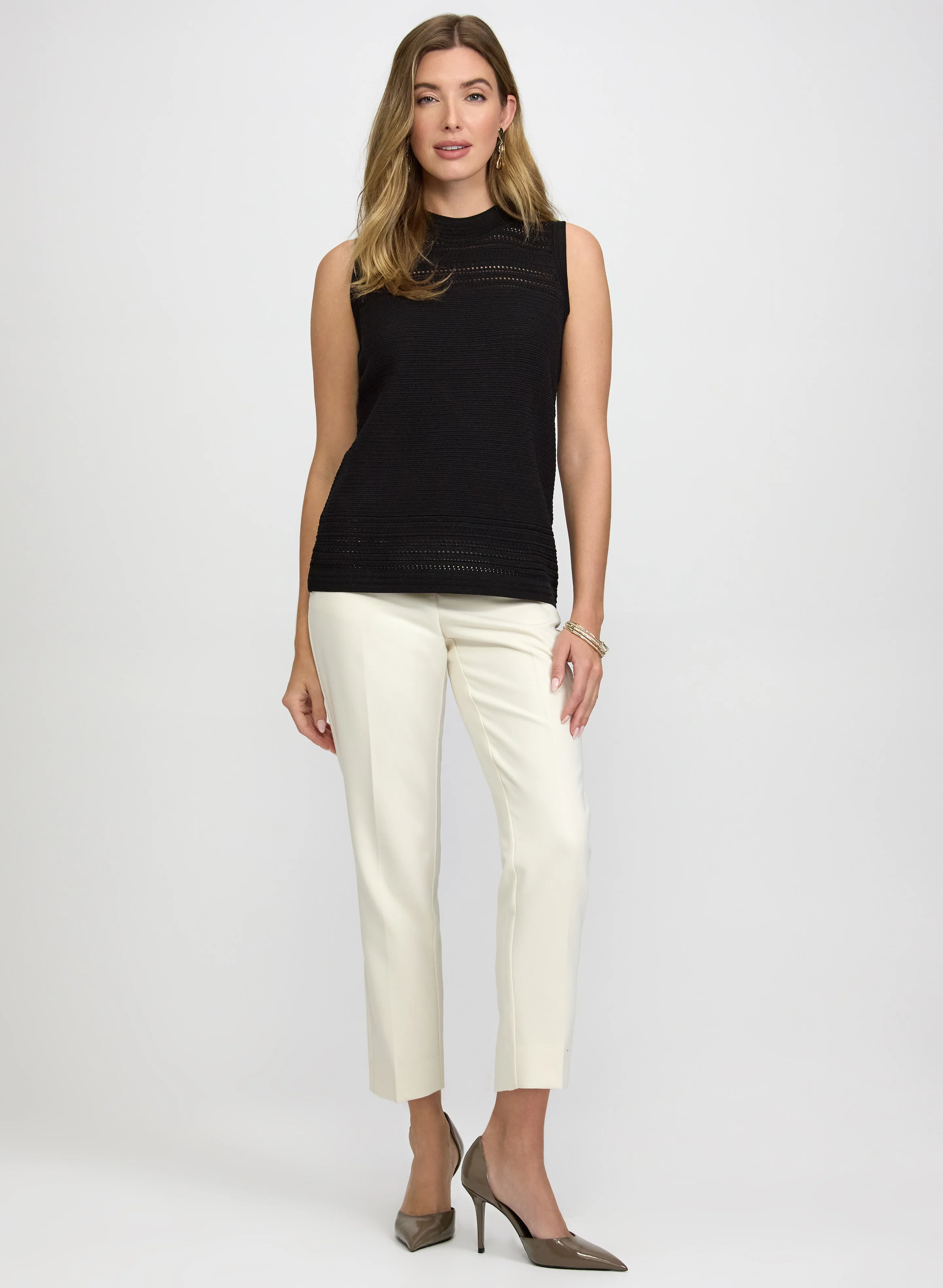 Sleeveless Pointelle Knit Tank - Image 3