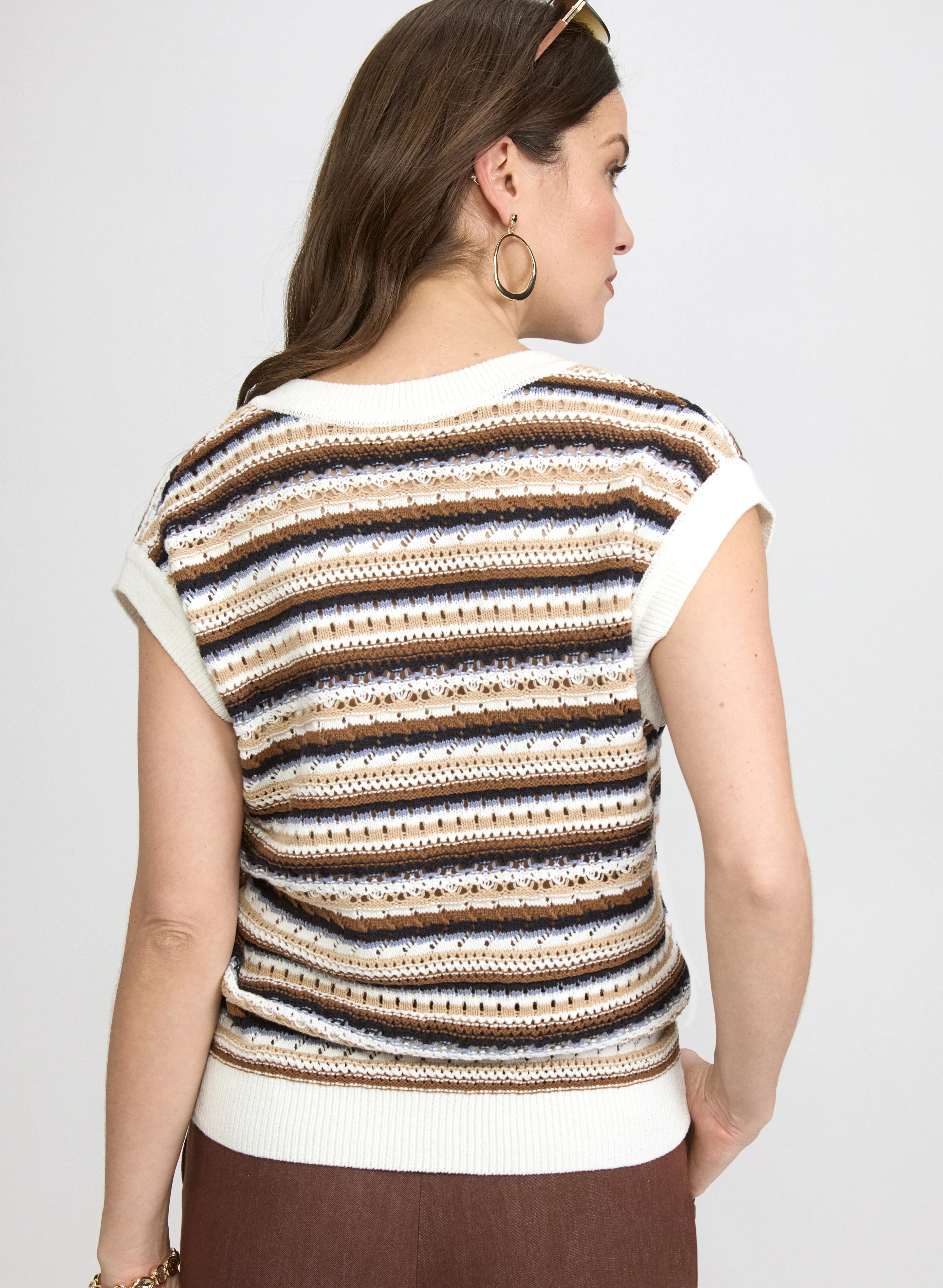 Stripe Pointelle Knit Sweater - Image 4