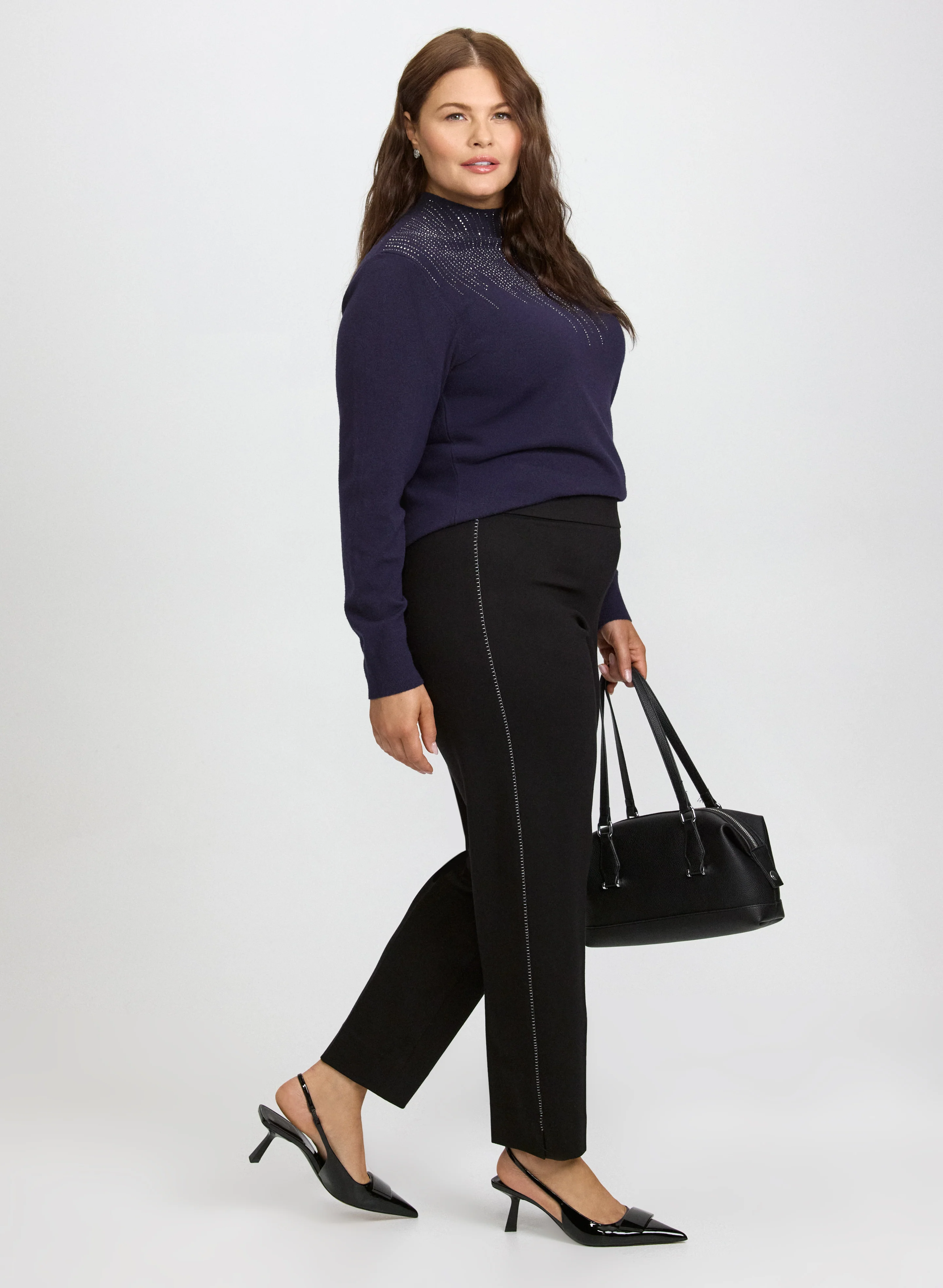 Sofia Metallic Stitch Slim-Leg Pants - Image 2