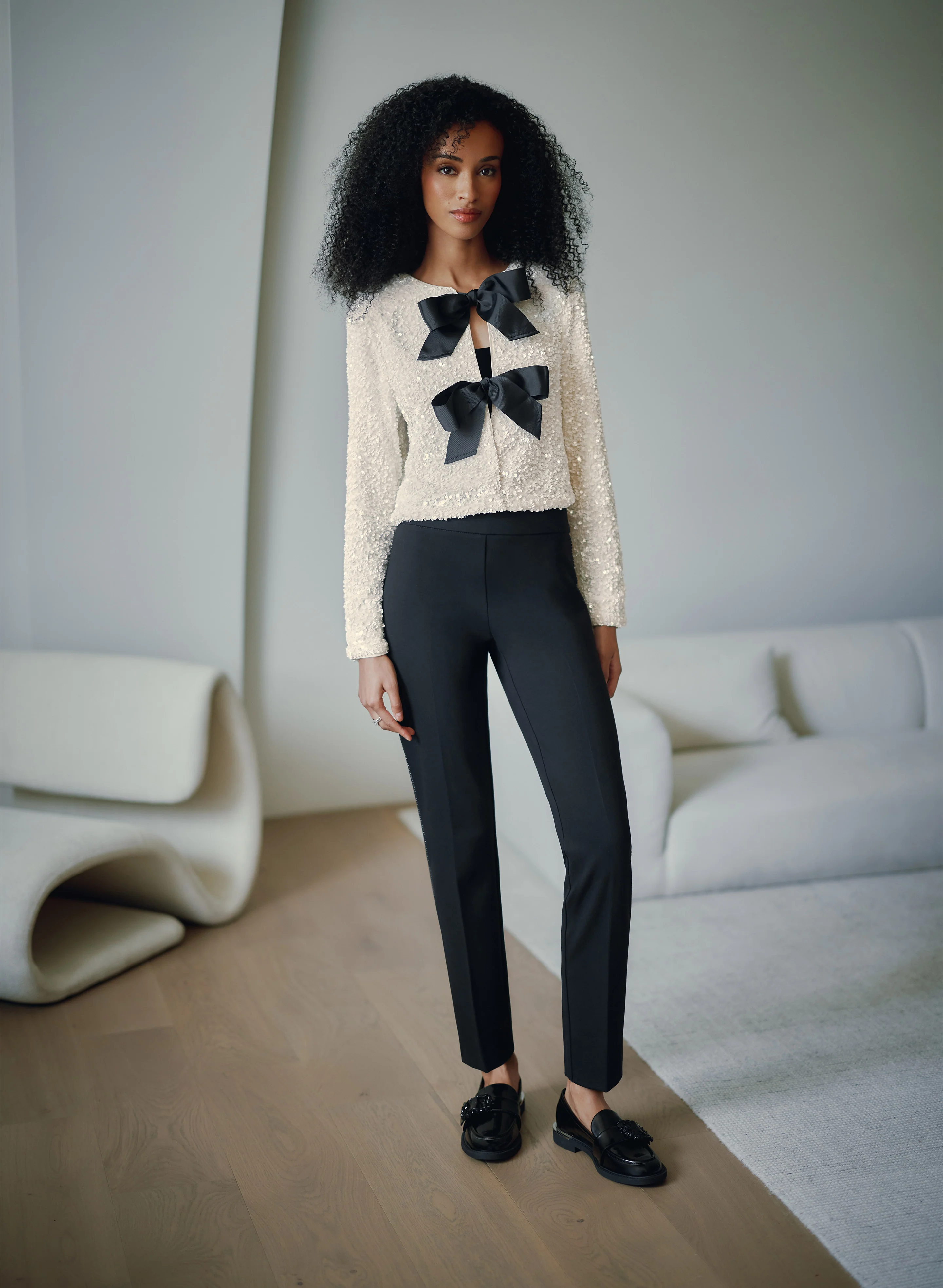 Sofia Metallic Stitch Slim-Leg Pants - Image 3
