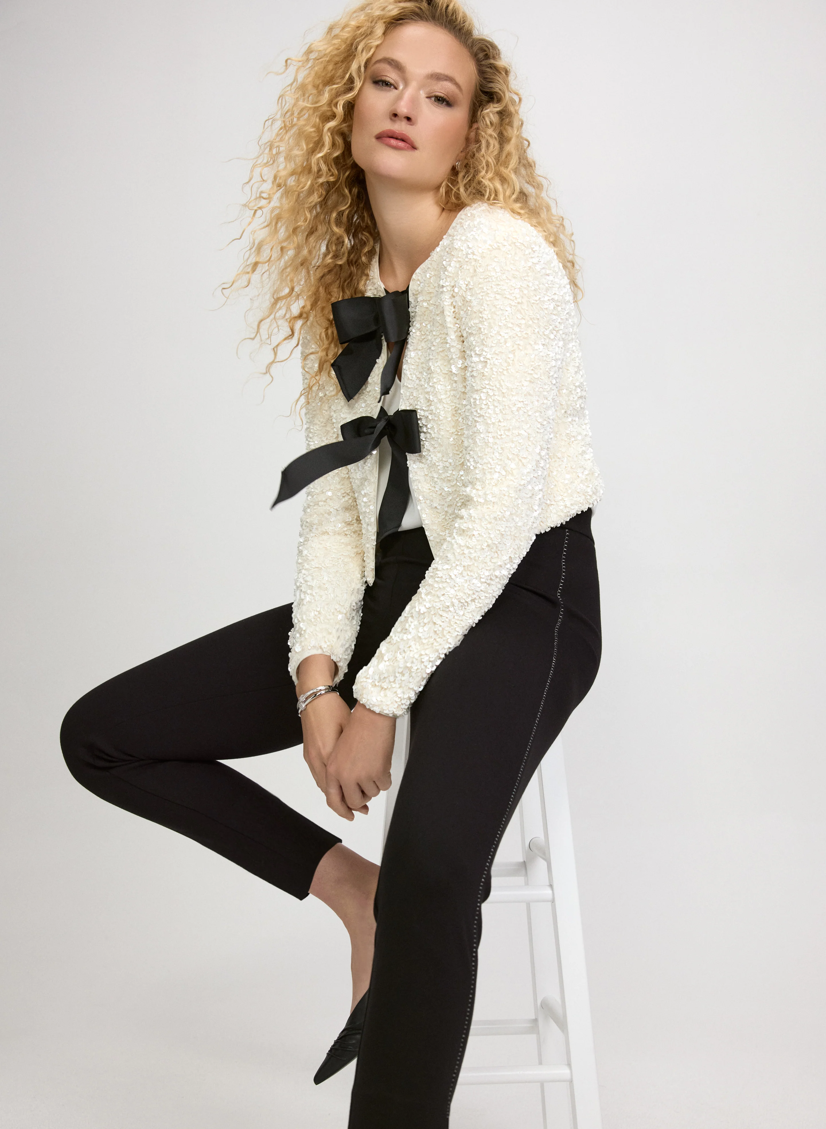 Sofia Metallic Stitch Slim-Leg Pants - Image 5