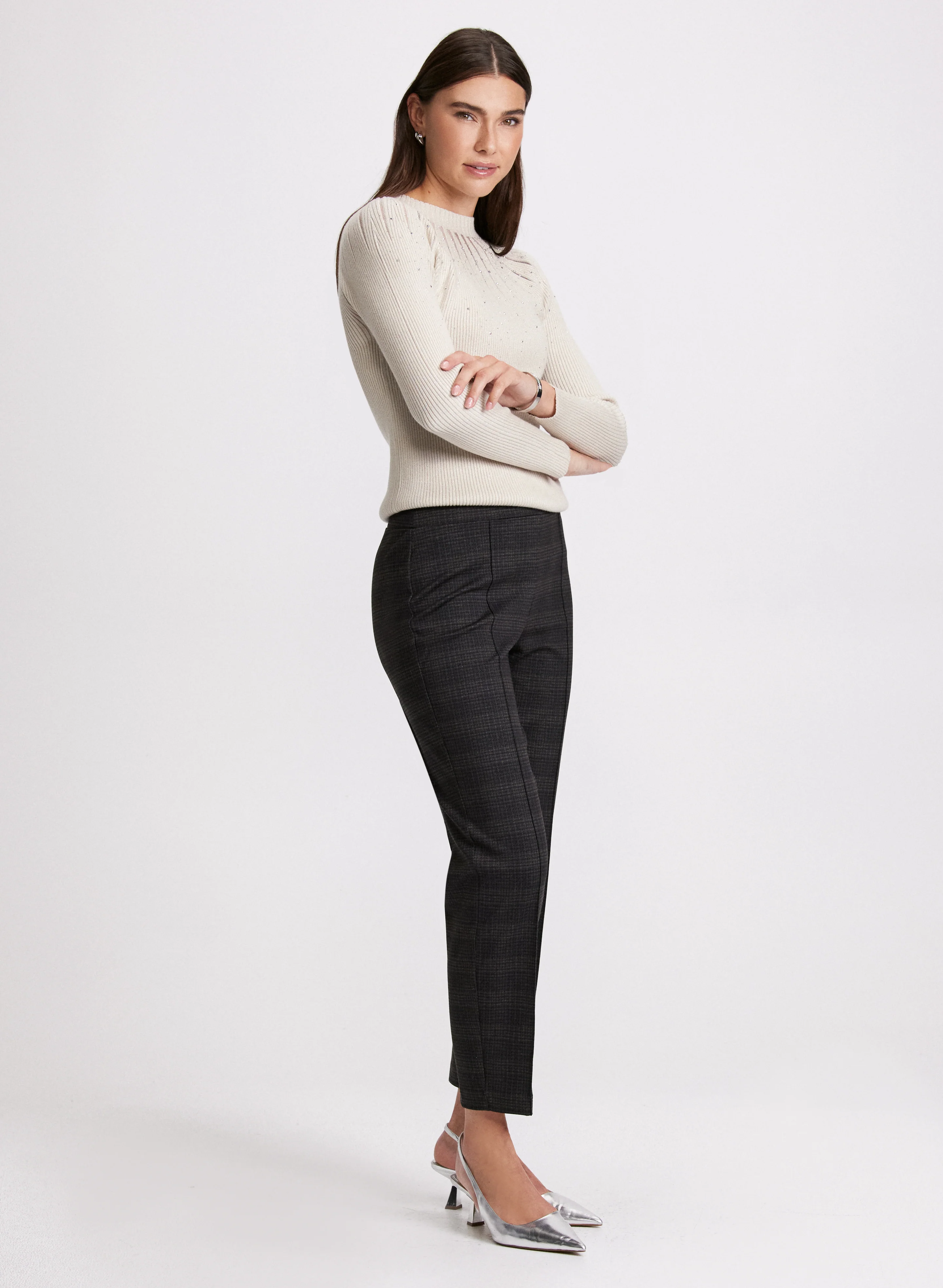 Sofia Plaid Print Slim-Leg Pants - Short - Image 3