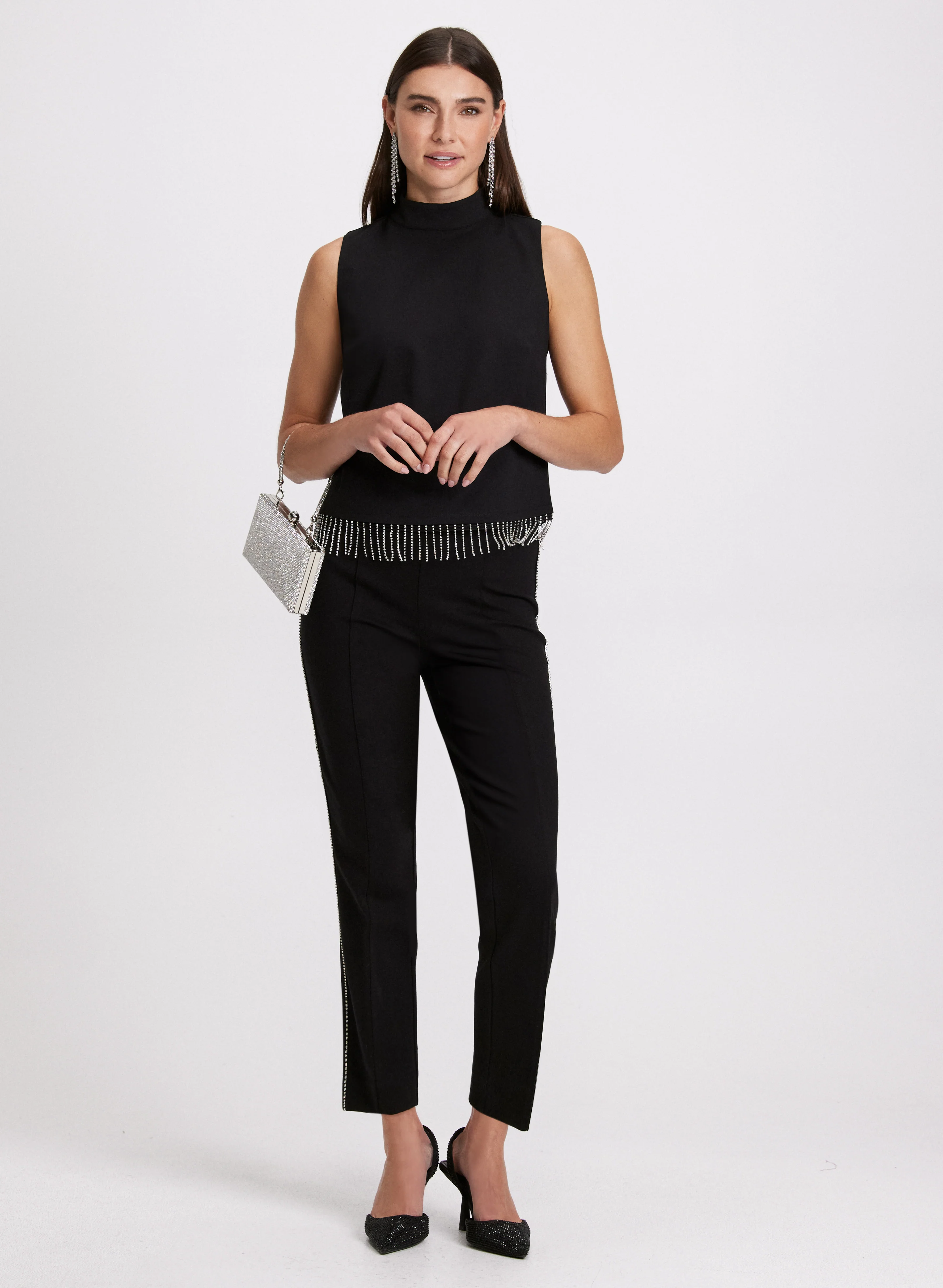 Sofia Rhinestone Trim Slim-Leg Pants - Short - Image 3