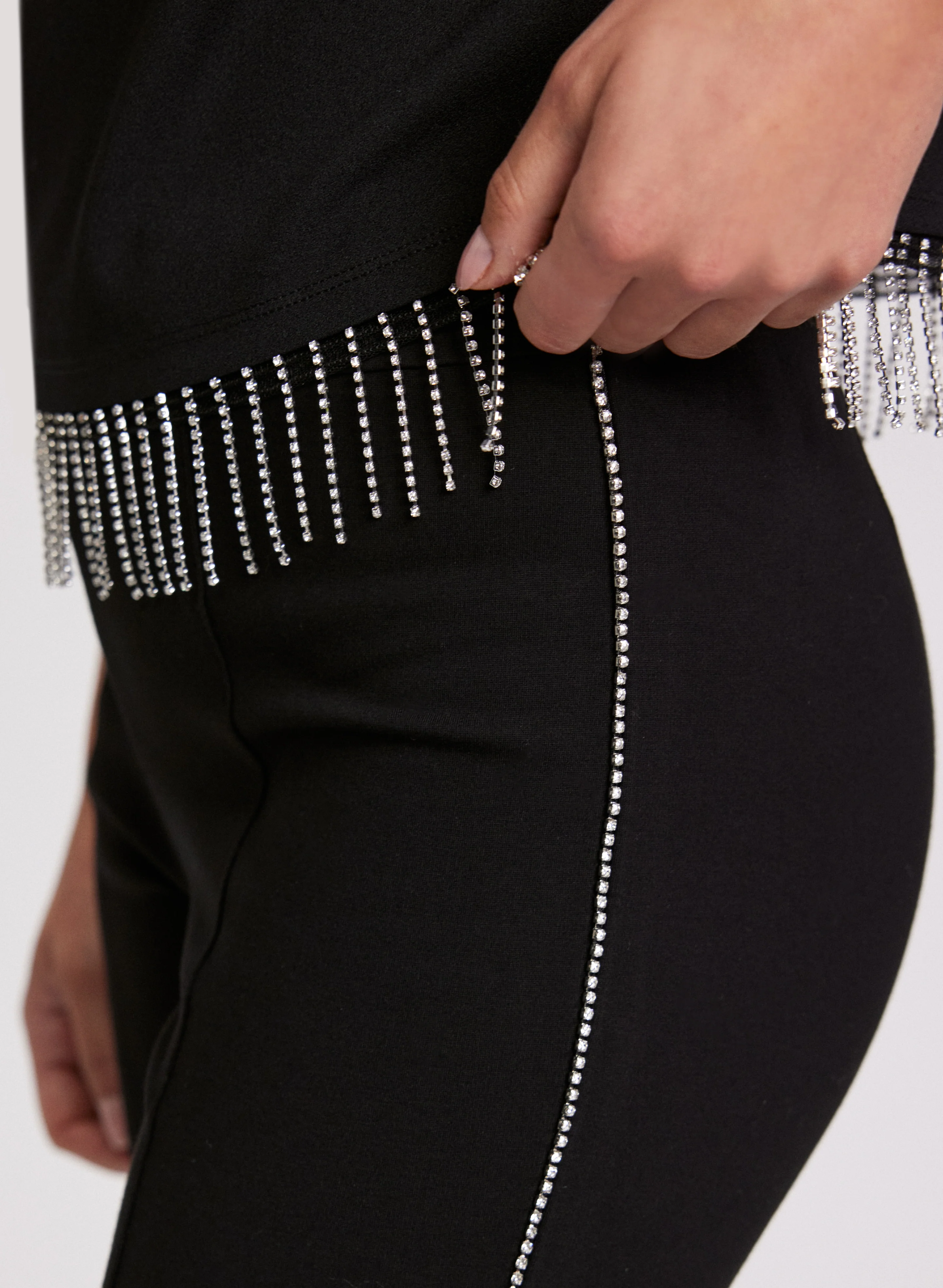 Sofia Rhinestone Trim Slim-Leg Pants - Short - Image 5