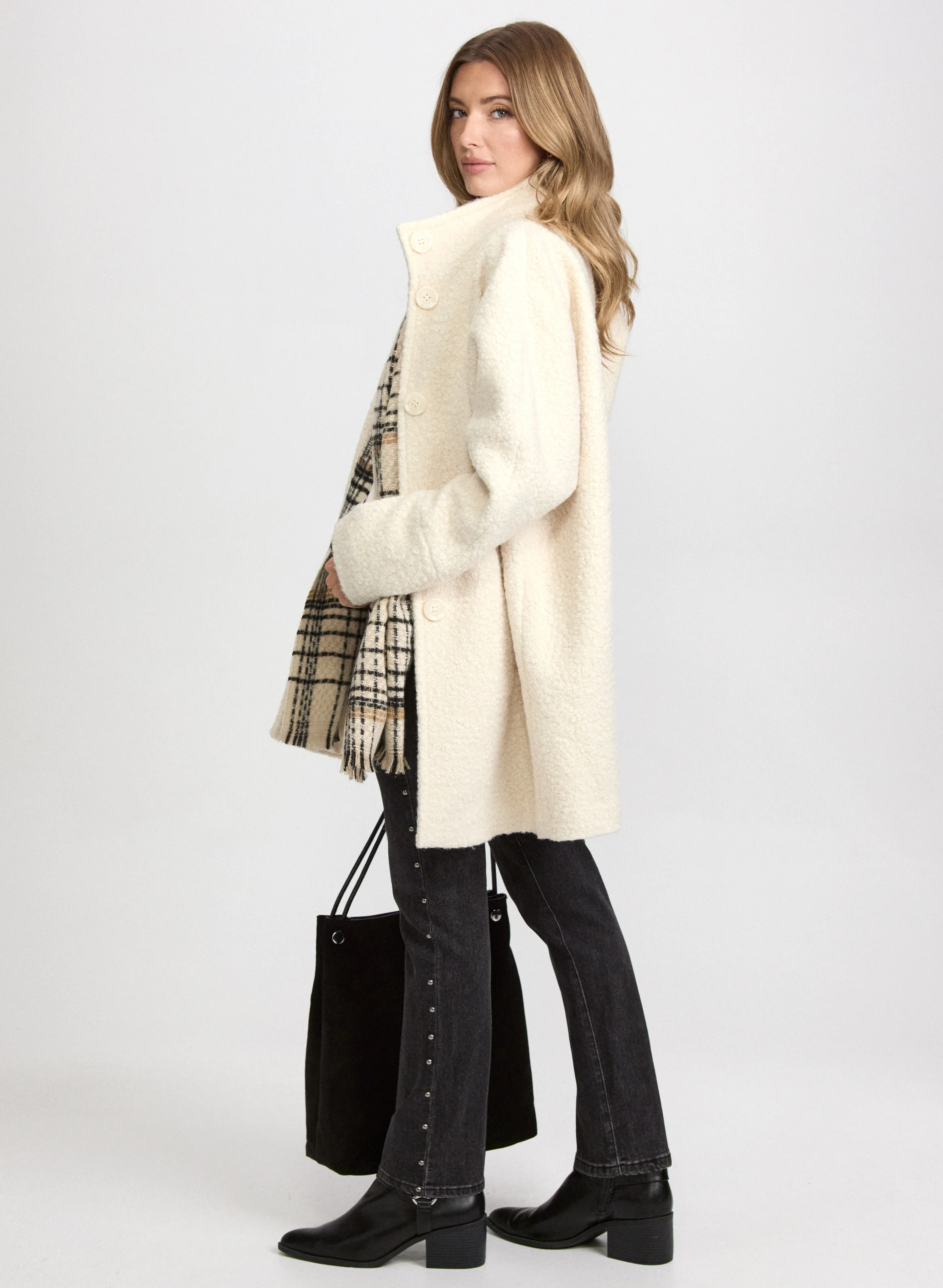 Stand Collar Bouclé Coat - Image 7