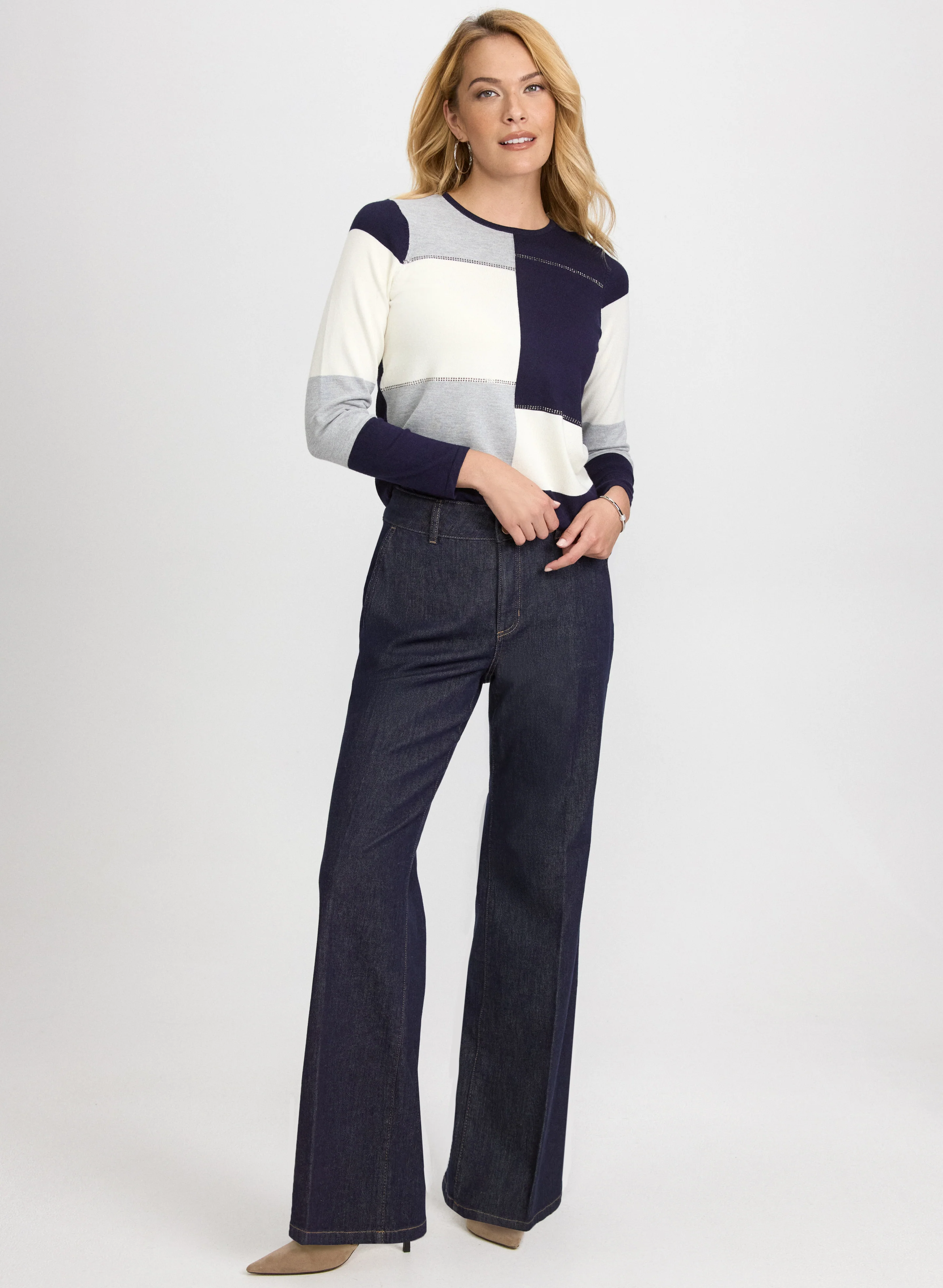 Stone Detail Colour Block Sweater - Image 3