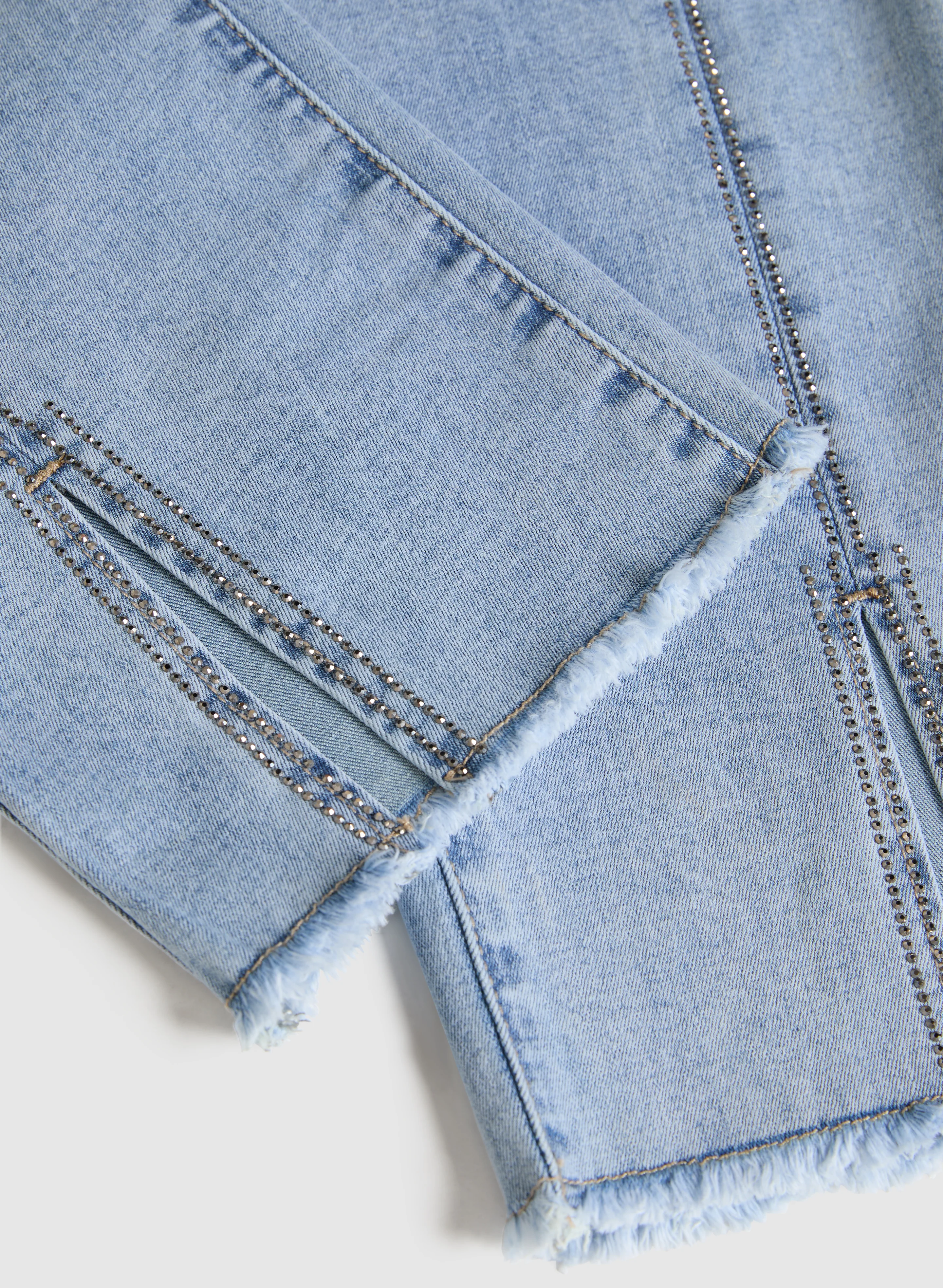 Stone Embellished Denim Capris - Image 7