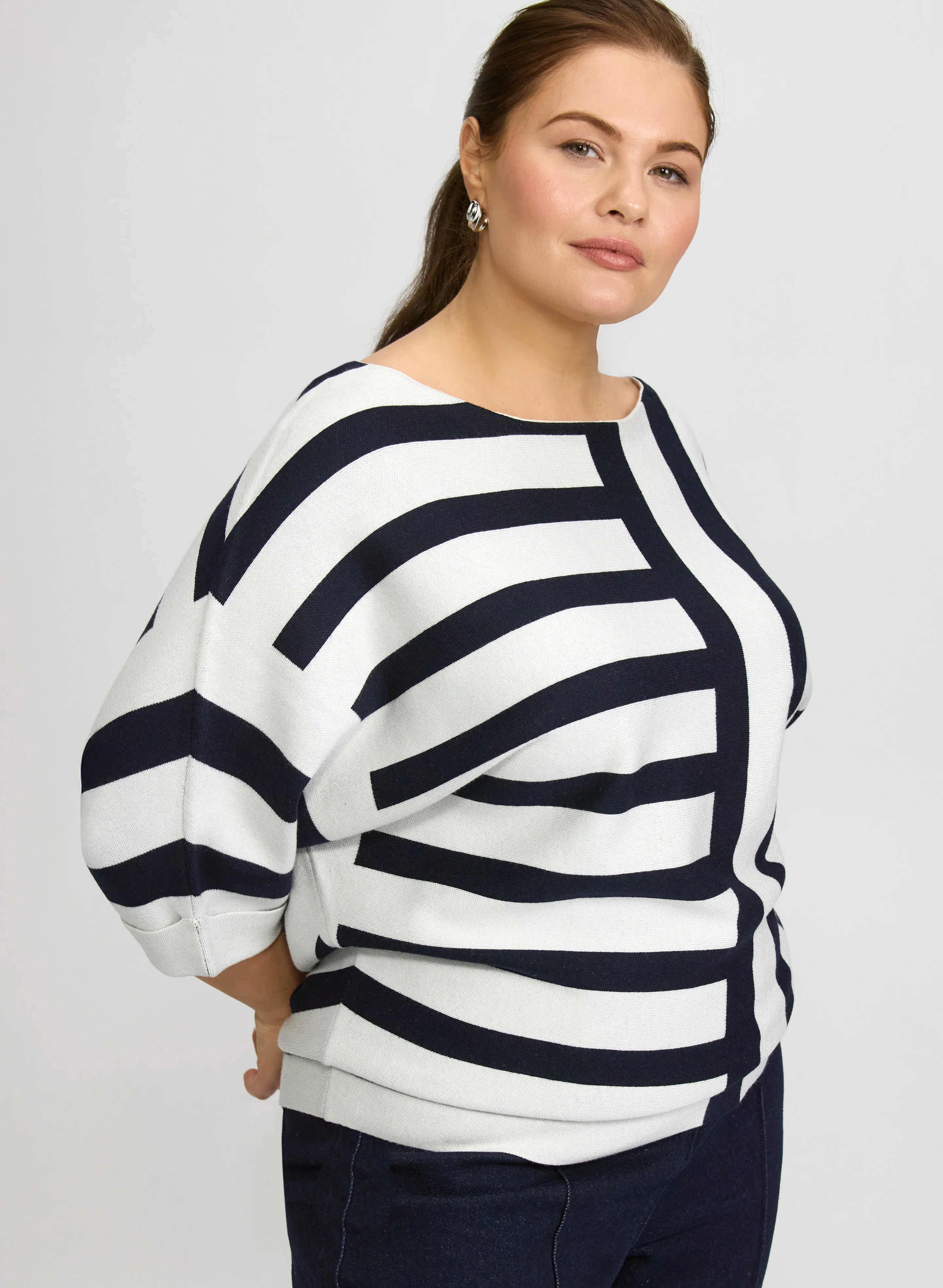 Stripe 3/4 Sleeve Pullover - Image 2