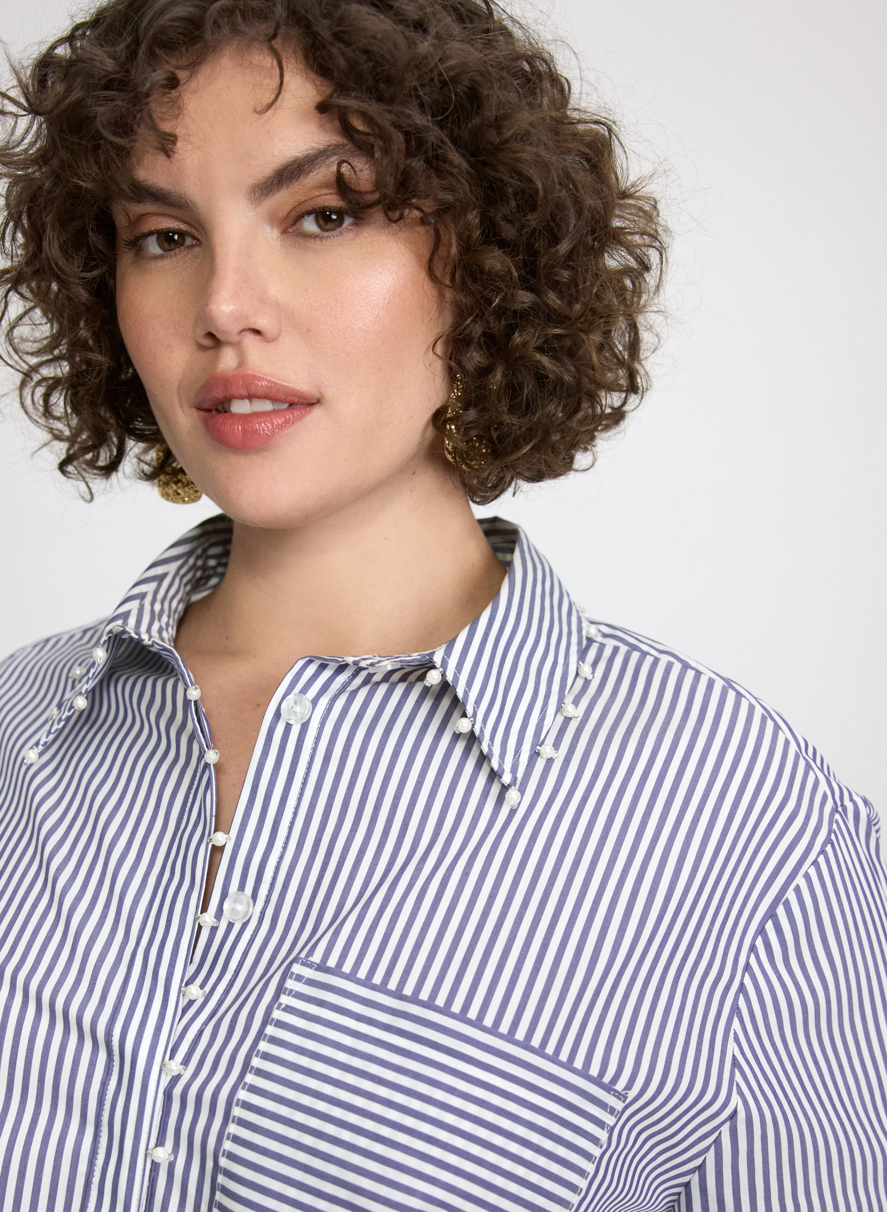 Stripe Pearl Trim Blouse - Image 2