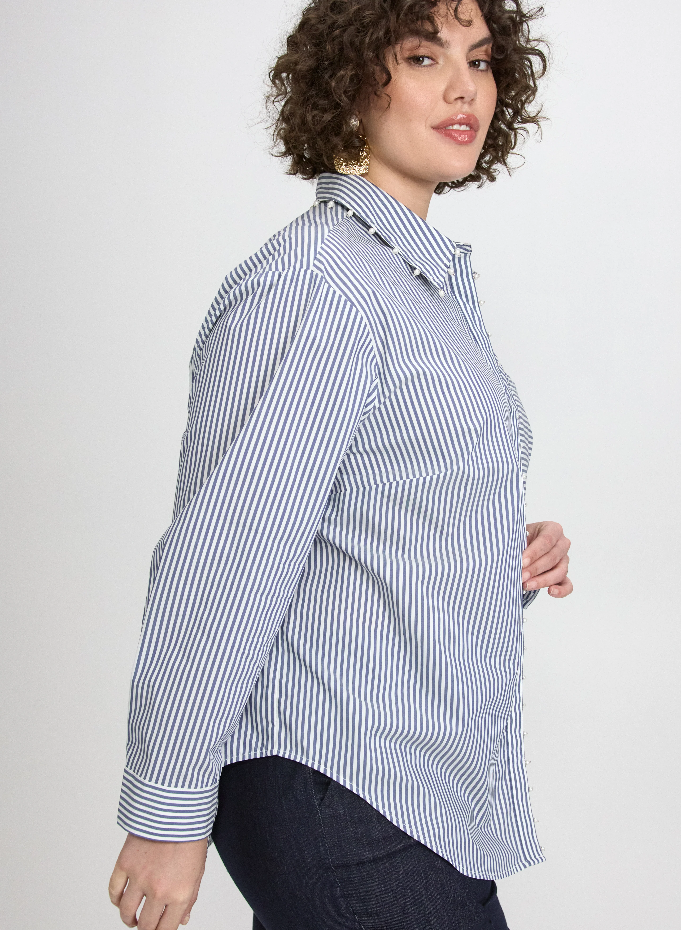 Stripe Pearl Trim Blouse - Image 5