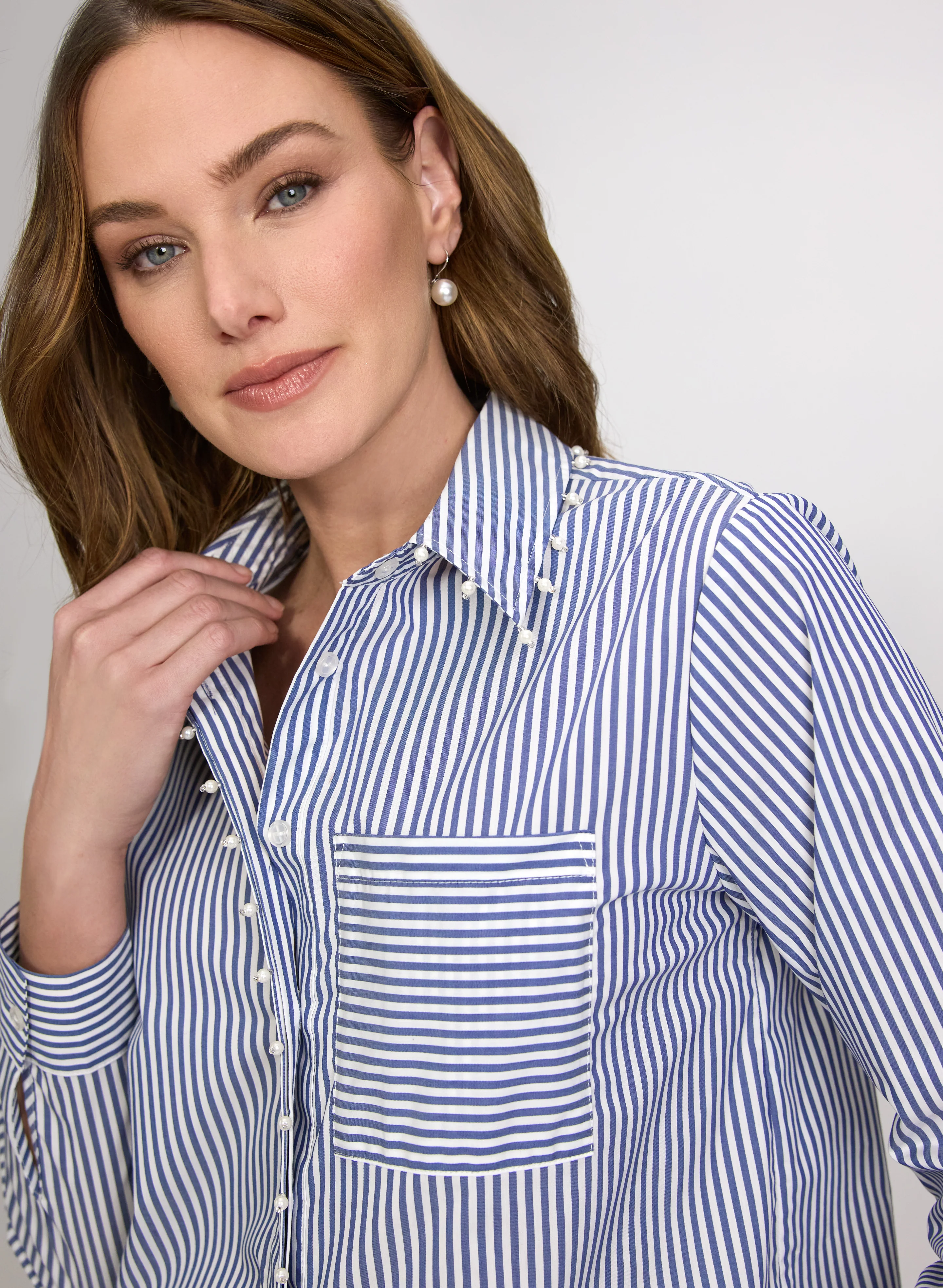 Stripe Pearl Trim Blouse - Image 2