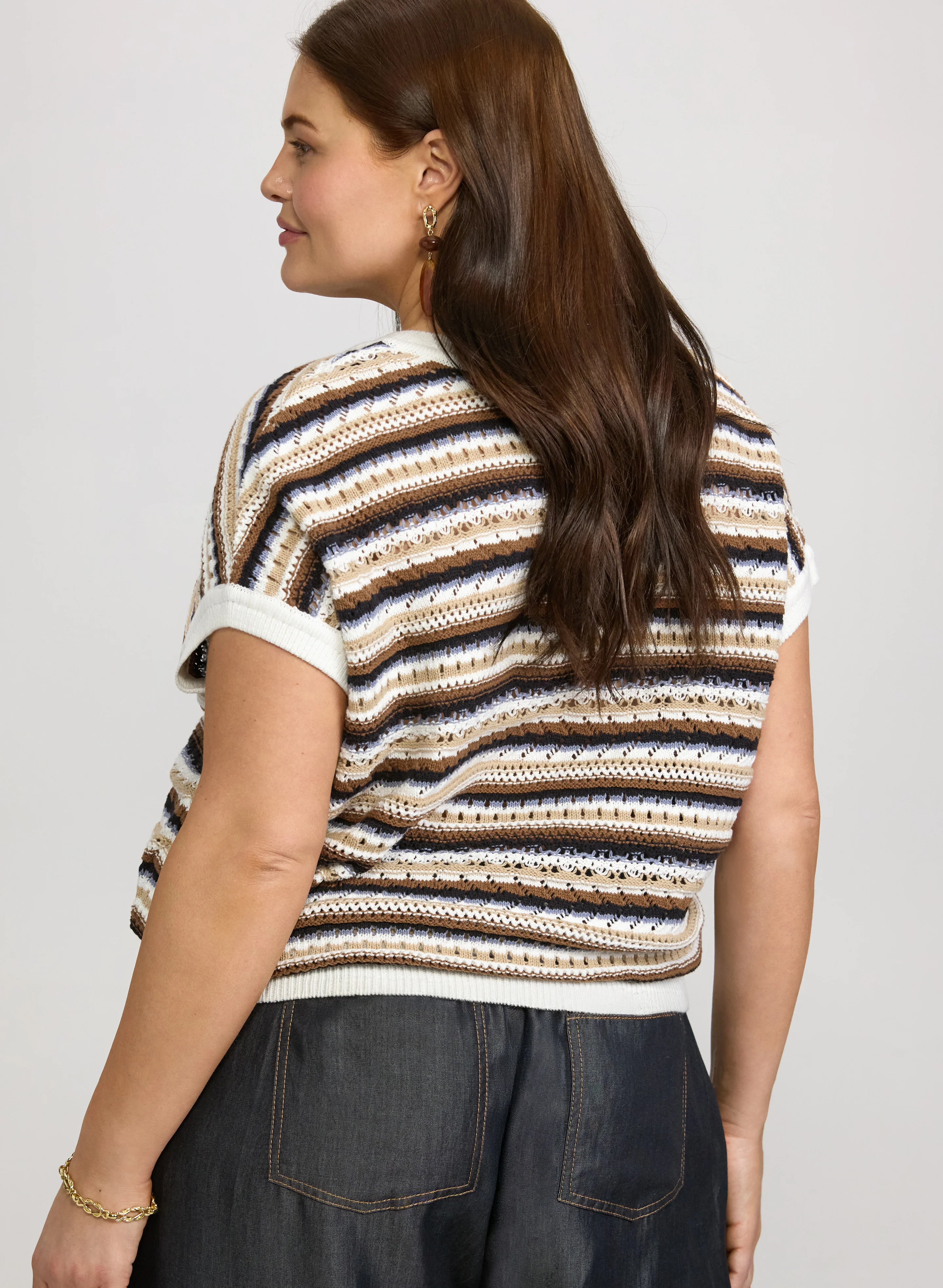 Stripe Pointelle Knit Sweater - Image 2