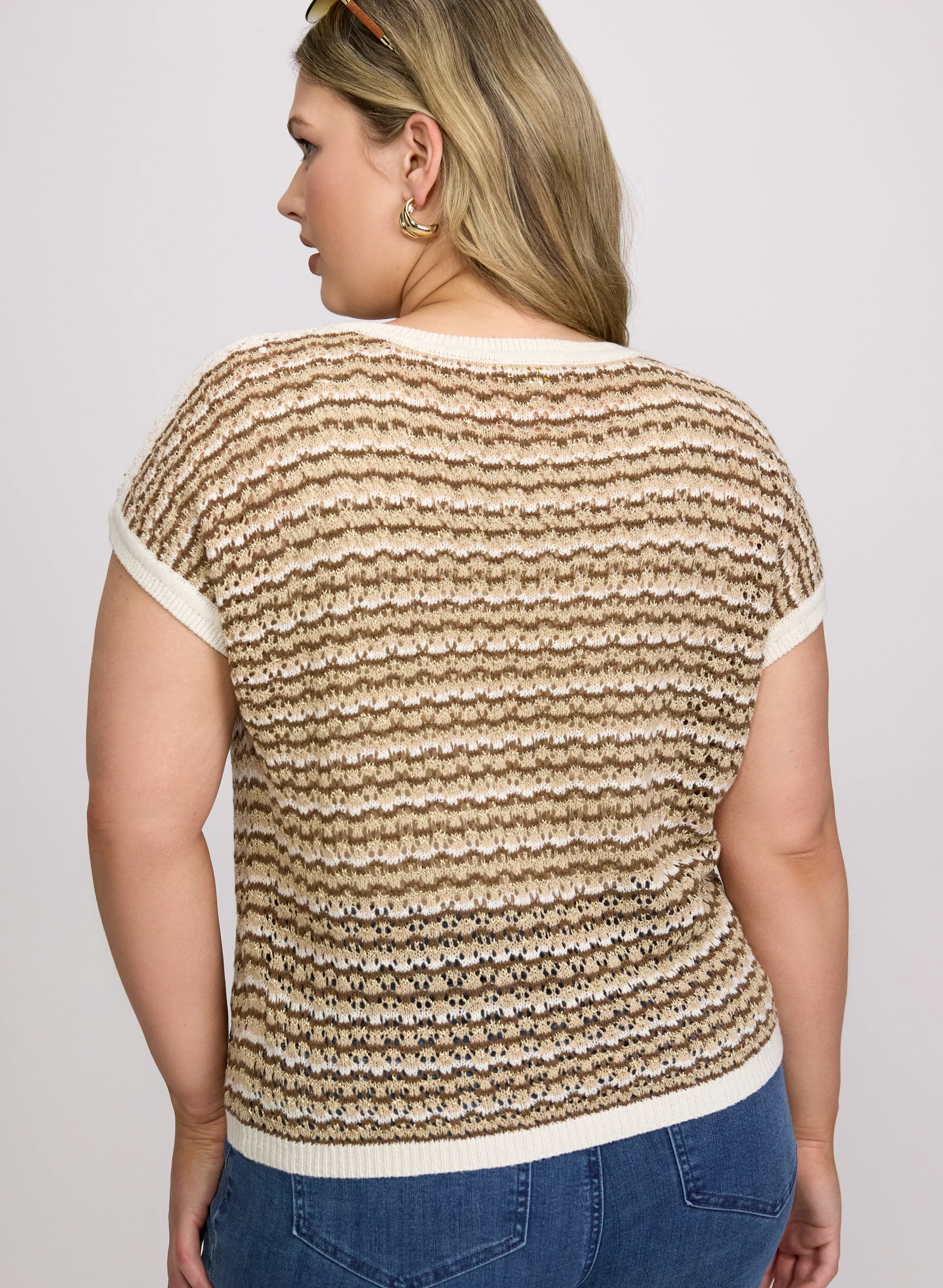 Stripe Pointelle Knit Sweater - Image 4