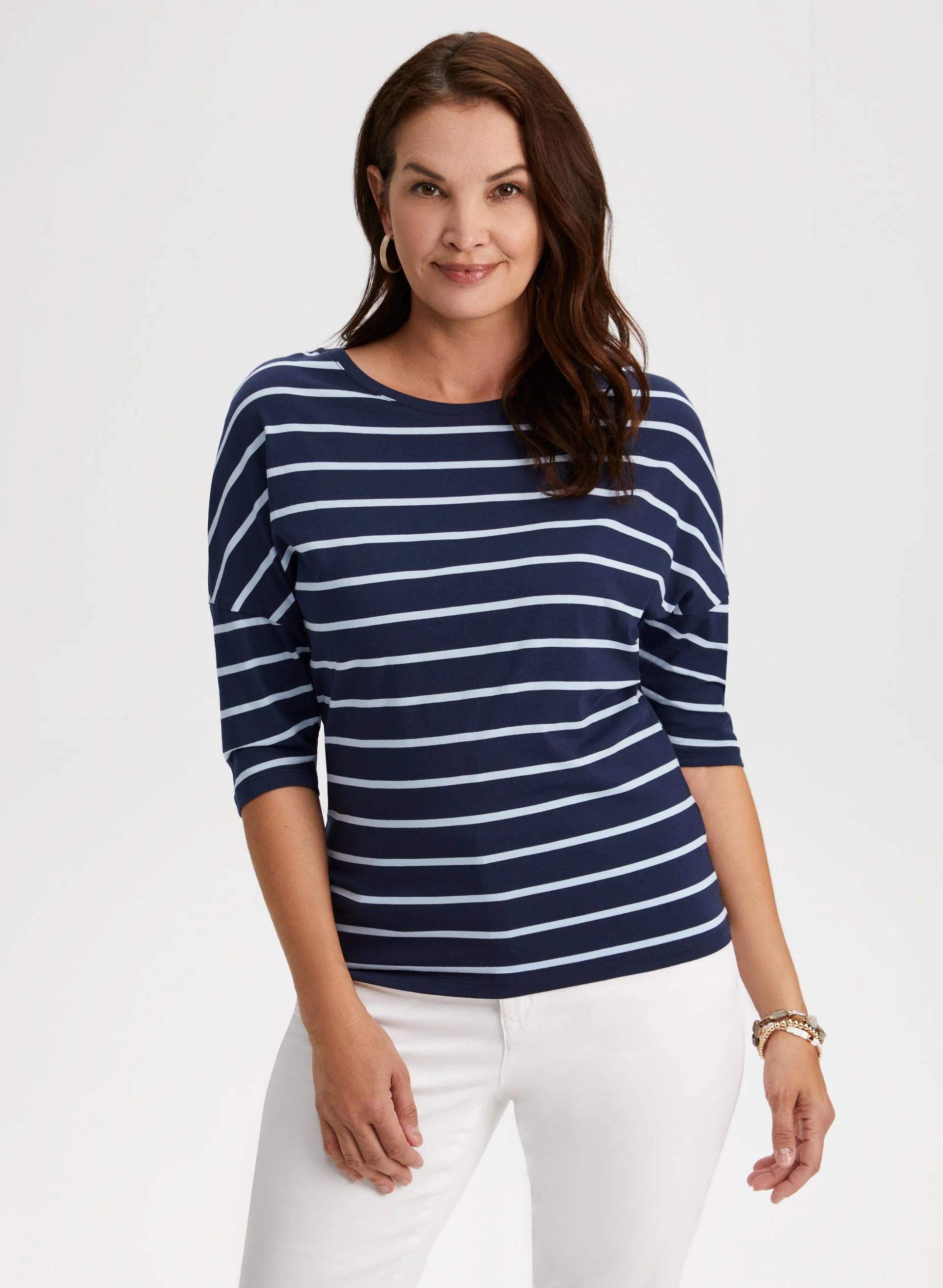 Stripe Print 3/4 Sleeve Tee - Image 5