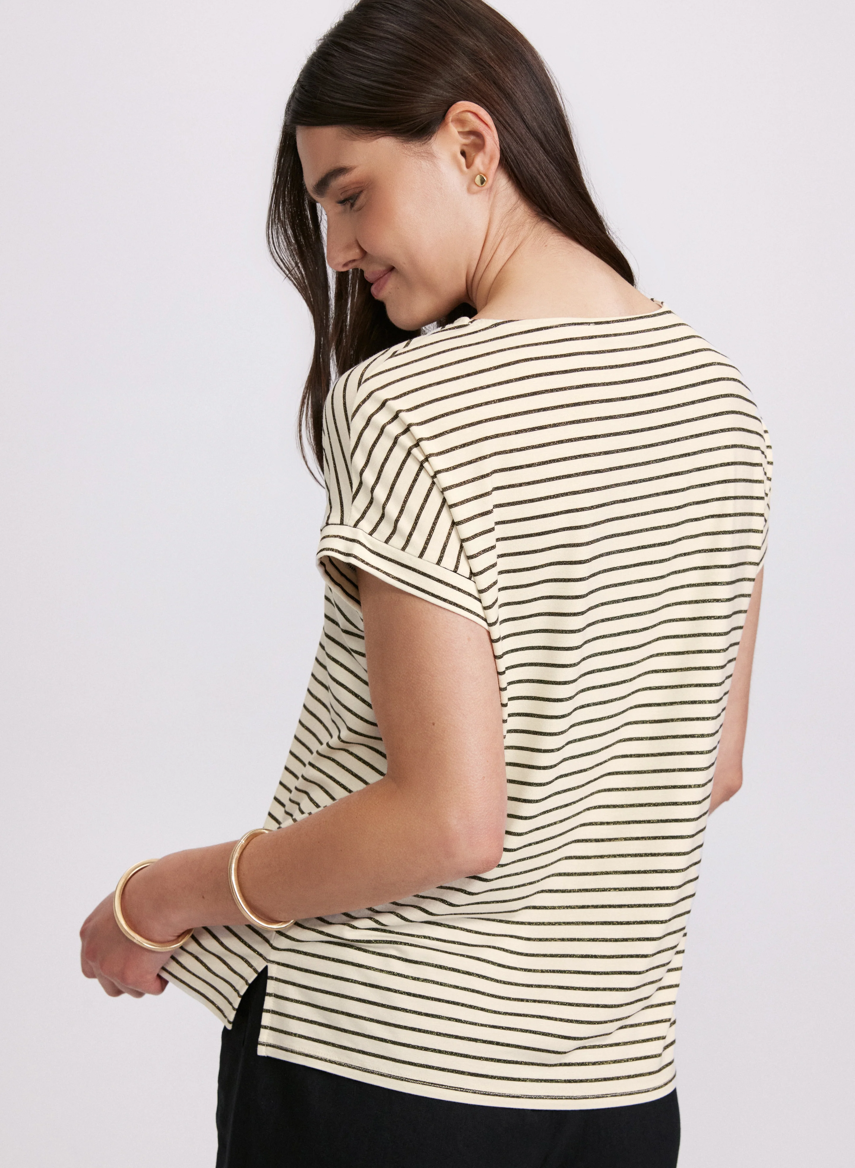 Striped Cap Sleeve T-Shirt - Image 2