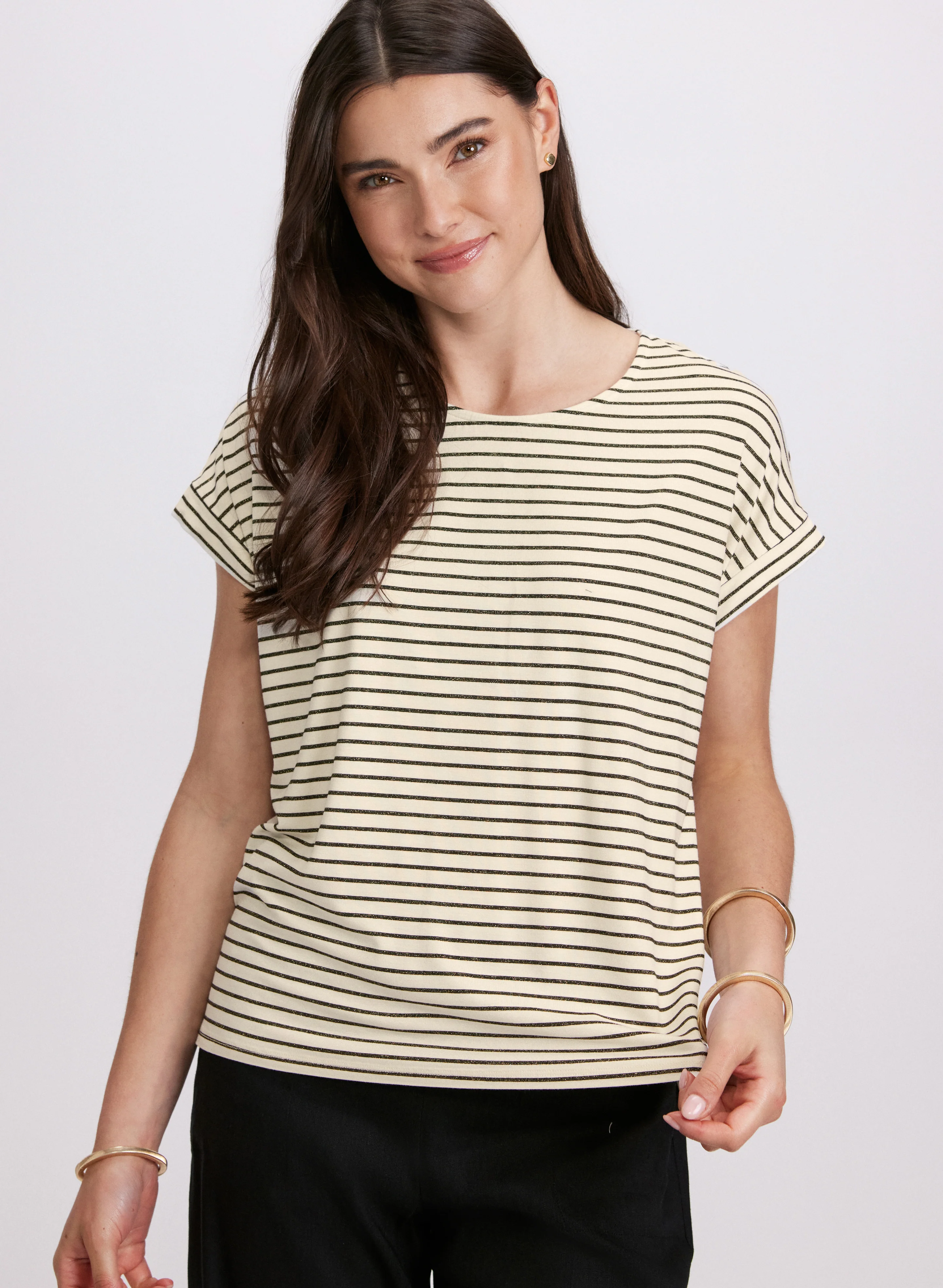 Striped Cap Sleeve T-Shirt - Image 7