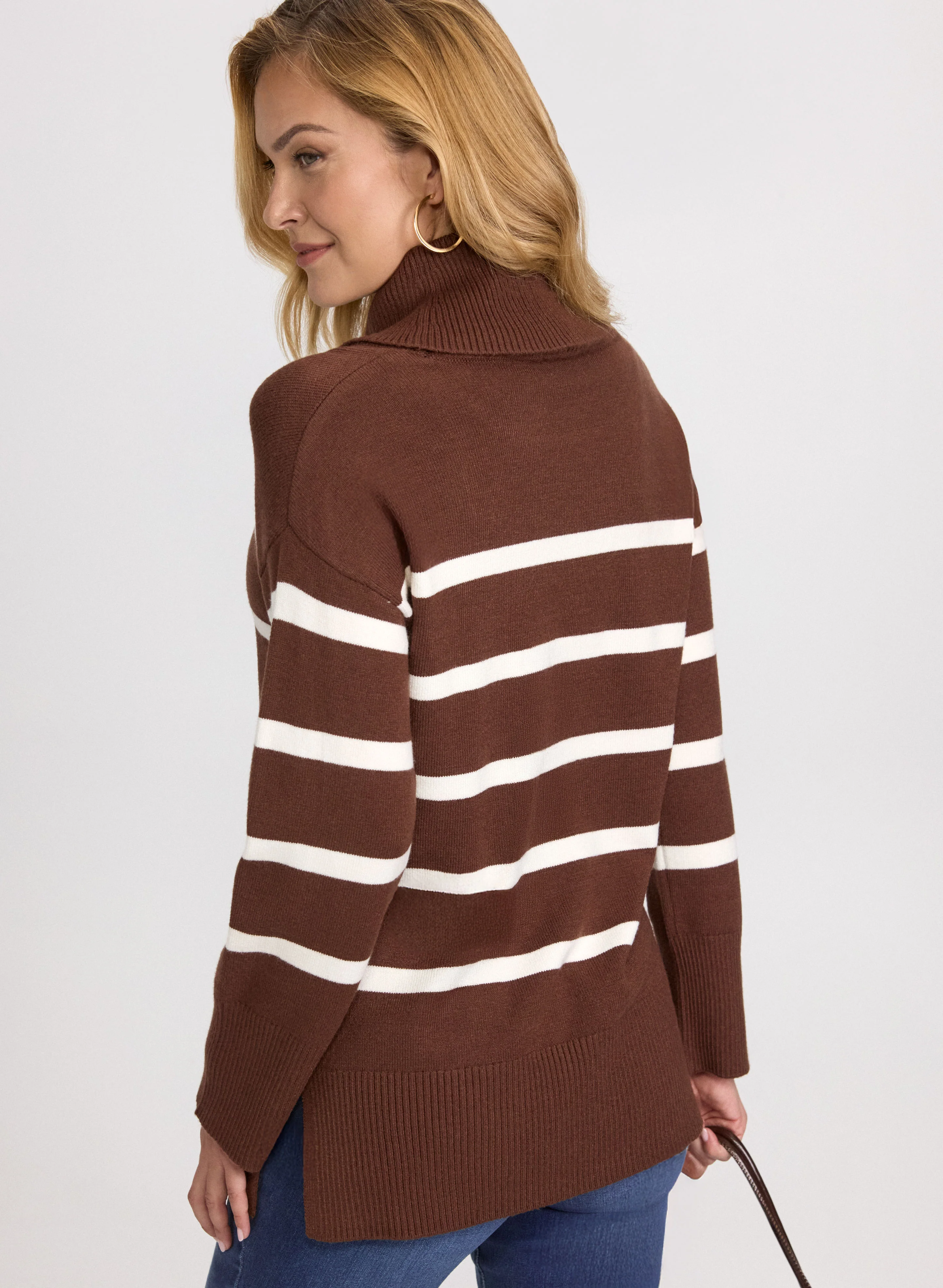 Striped Cowl Neck Tunic Sweater - Image 4