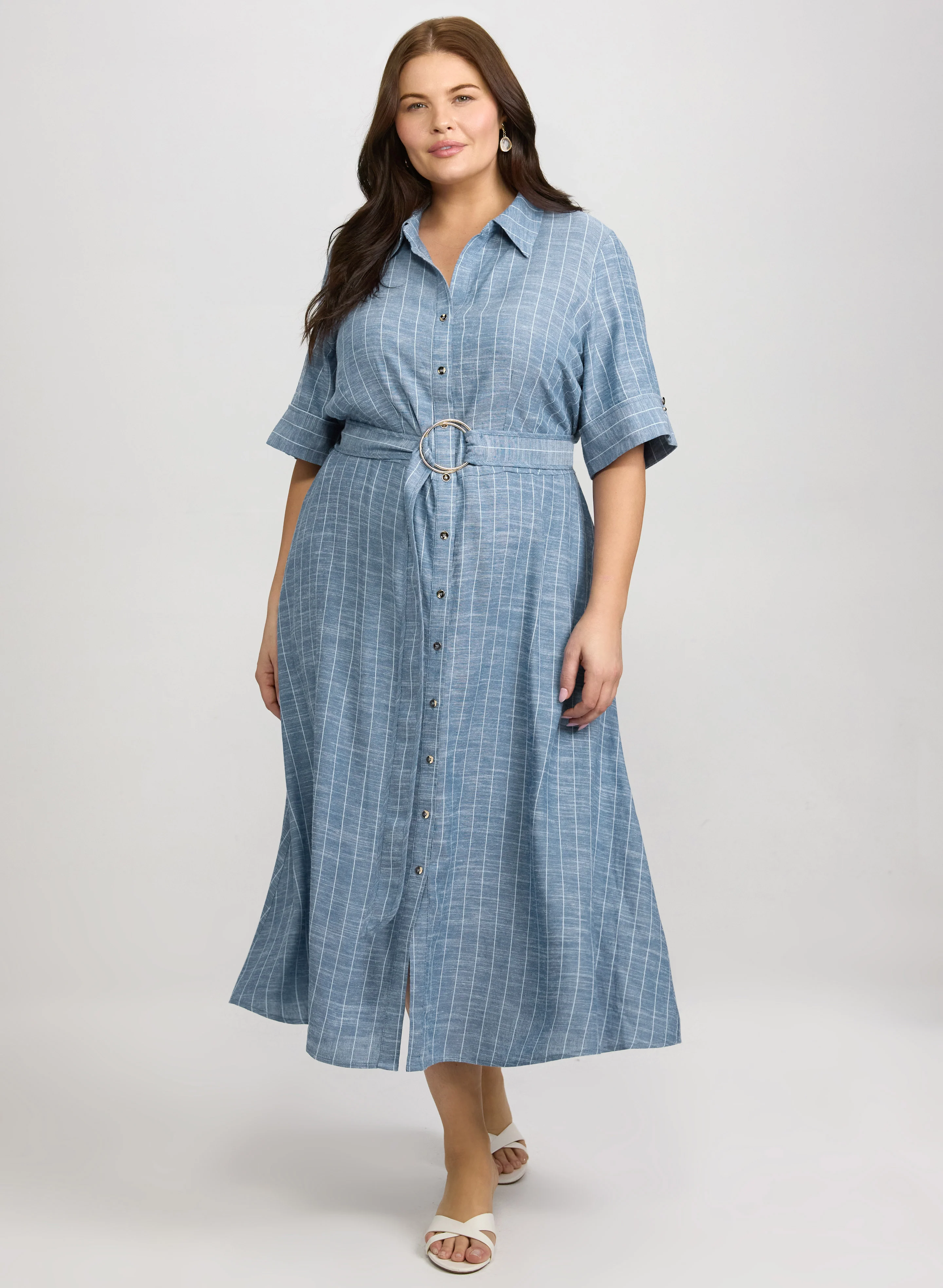 Striped Linen-Blend Shirt Dress