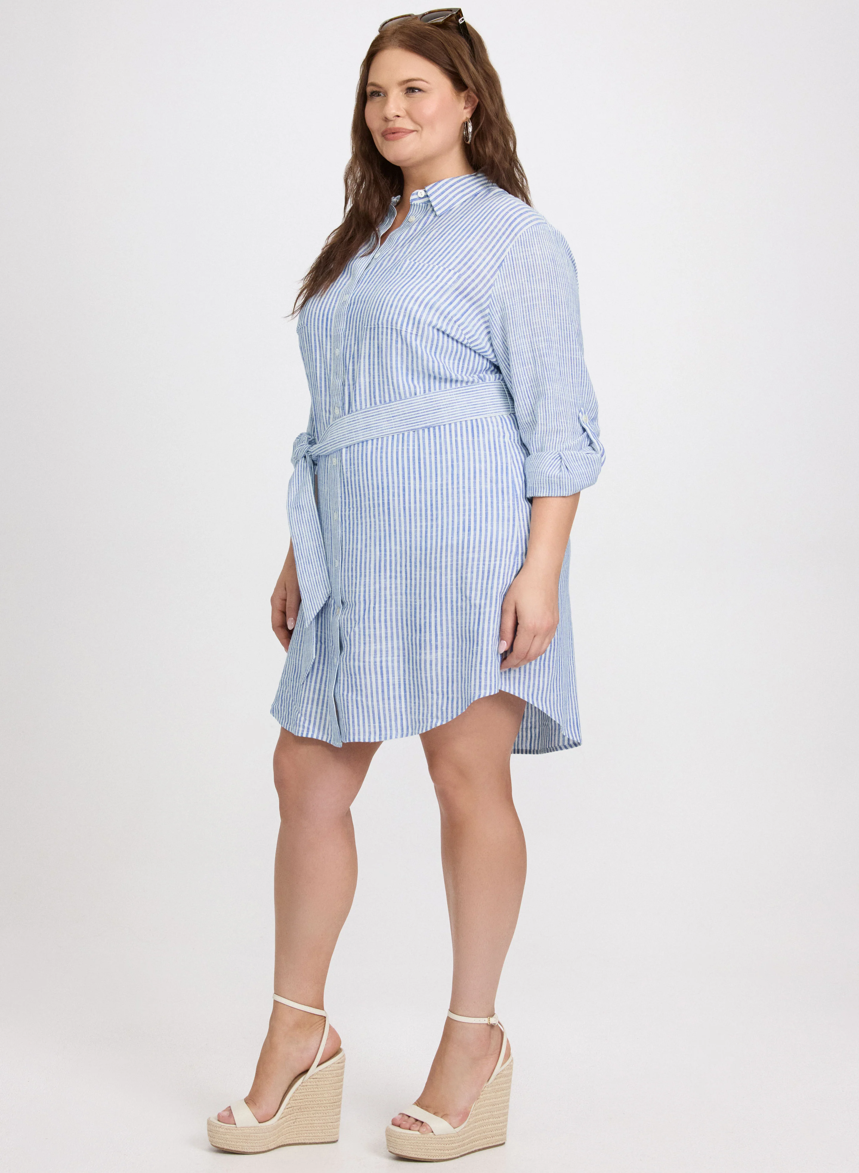 Striped Linen-Blend Shirt Dress - Image 3