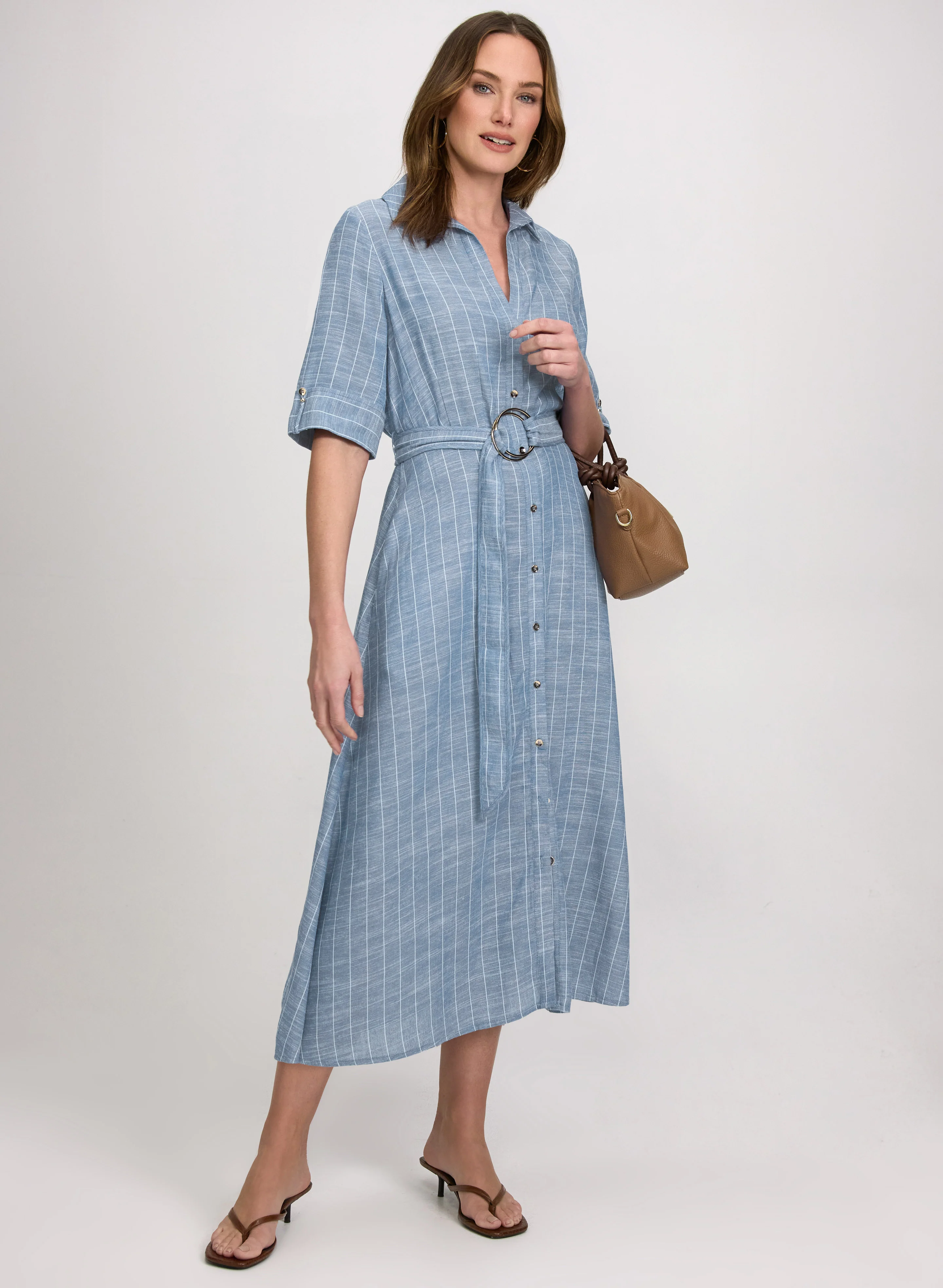 Striped Linen-Blend Shirt Dress