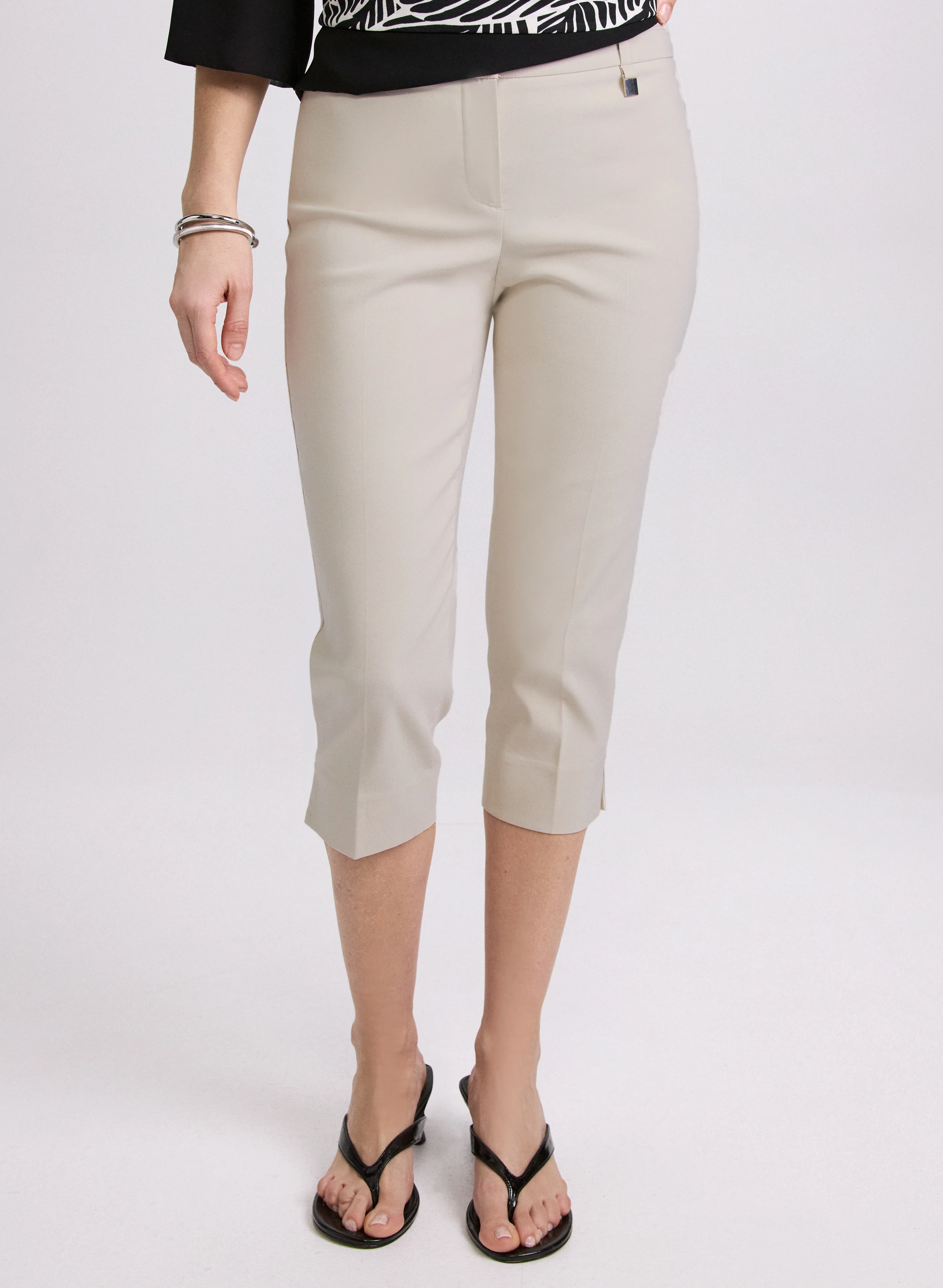 Tab Detail Slim-Leg Capris