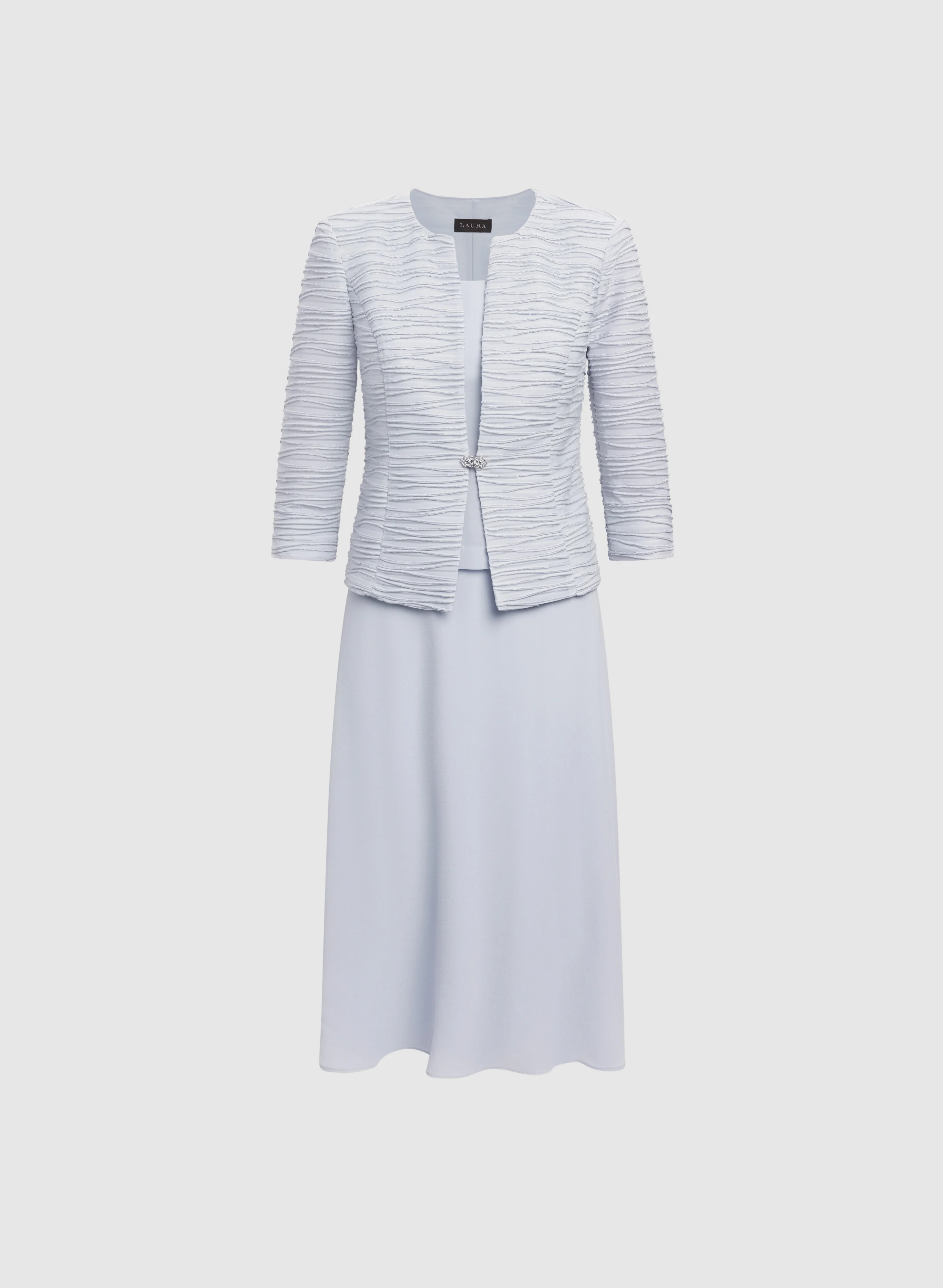 Textured Jacket & Chiffon Dress Set - Image 5