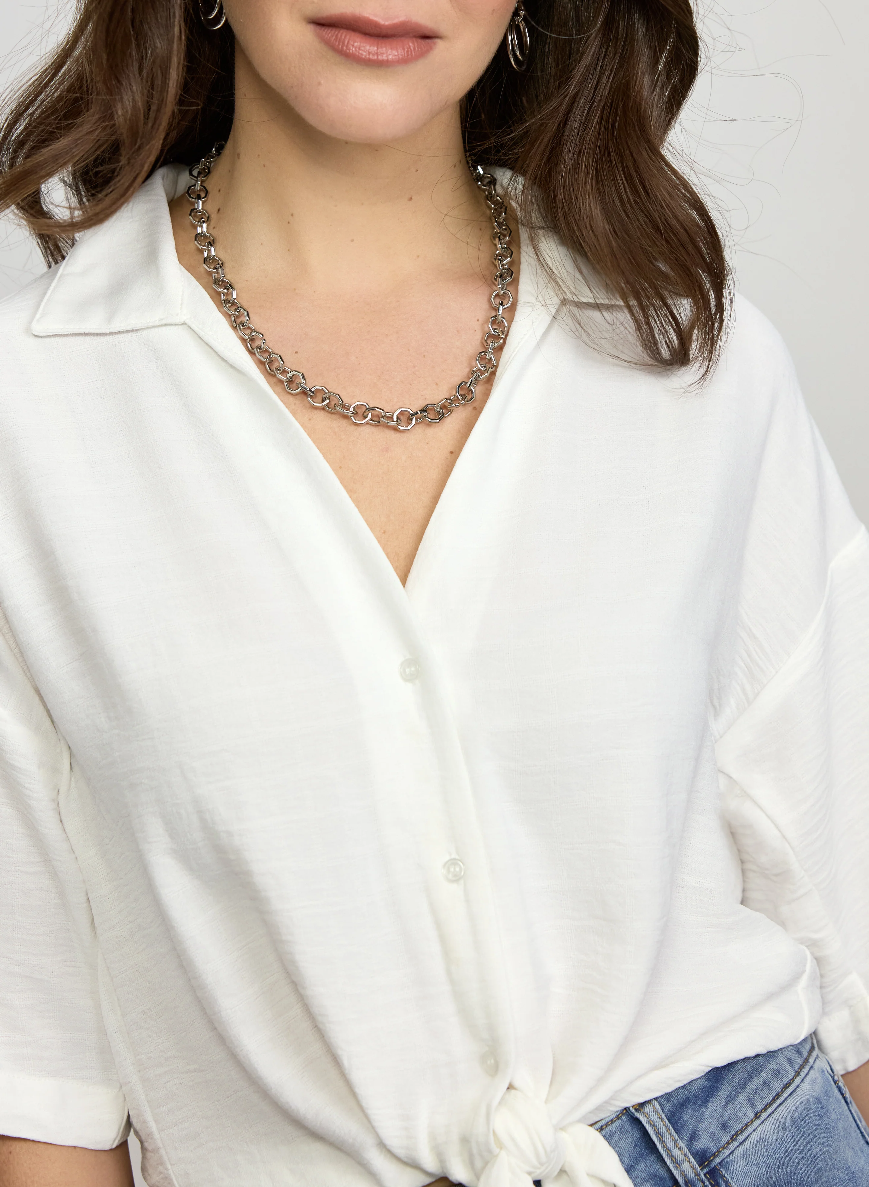 Textured Tie Front Blouse - Image 2