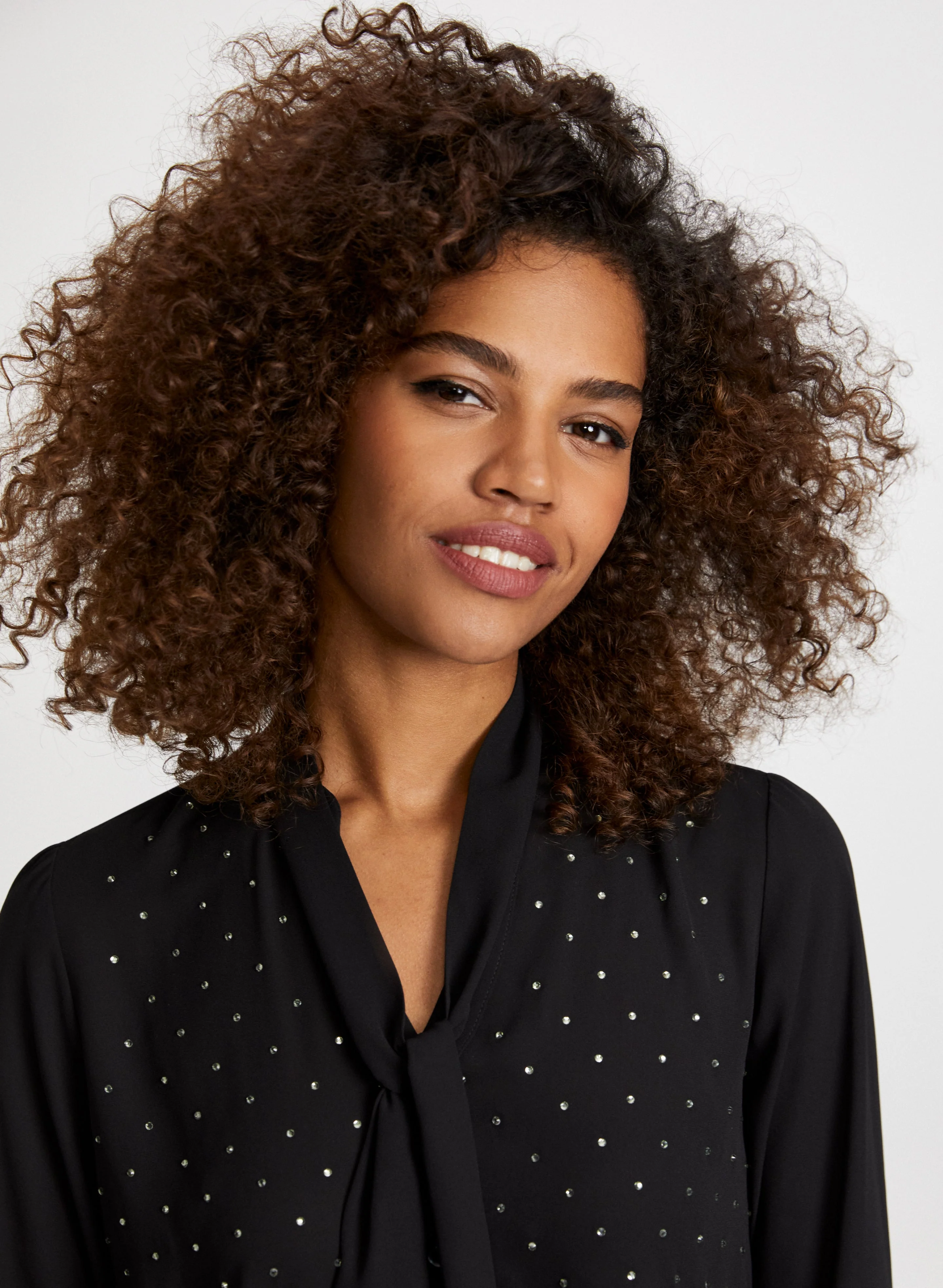 Tie Neck Rhinestone Detail Blouse - Image 2