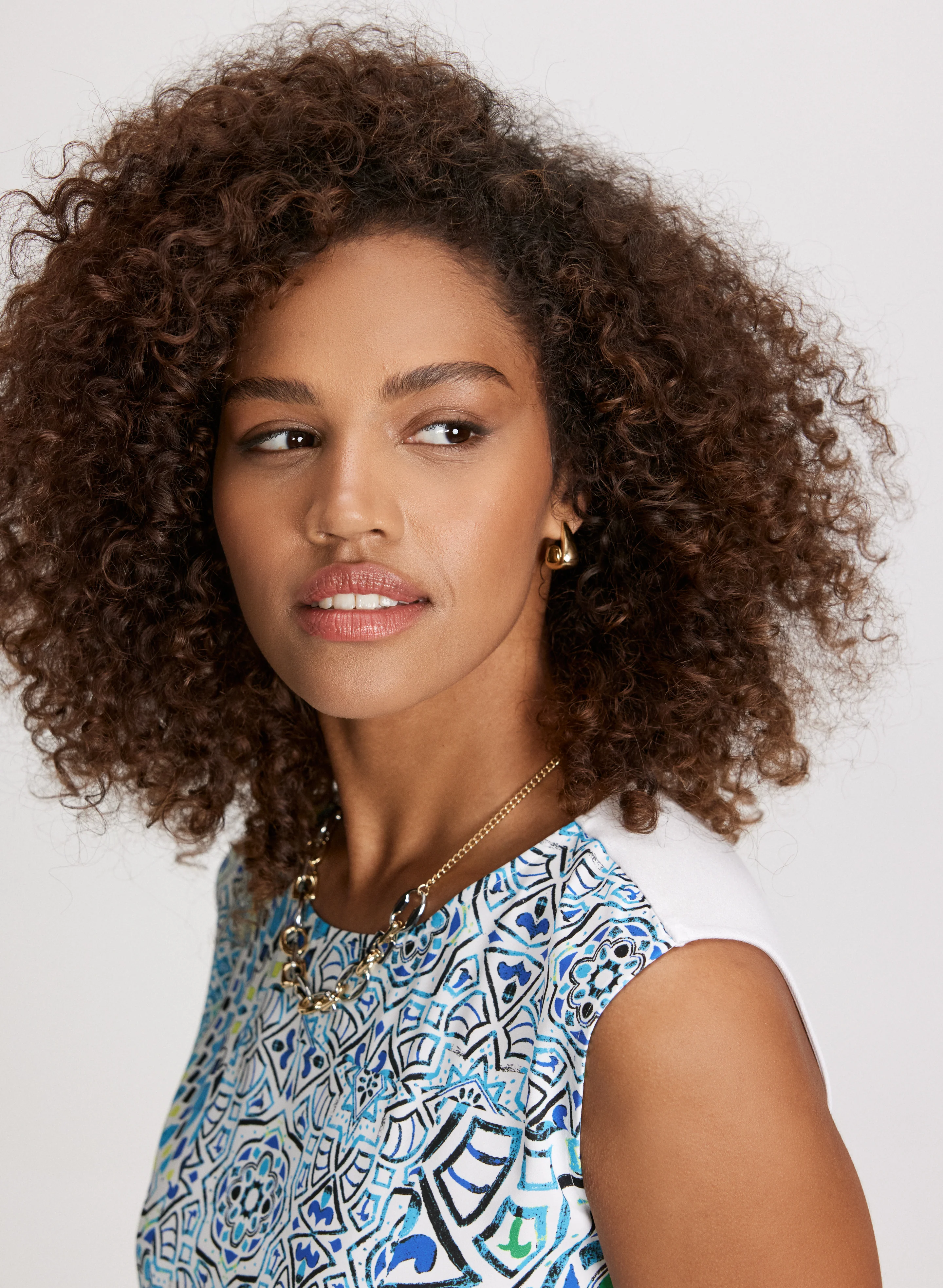 Tied-Hem Mosaic Print Top - Image 2