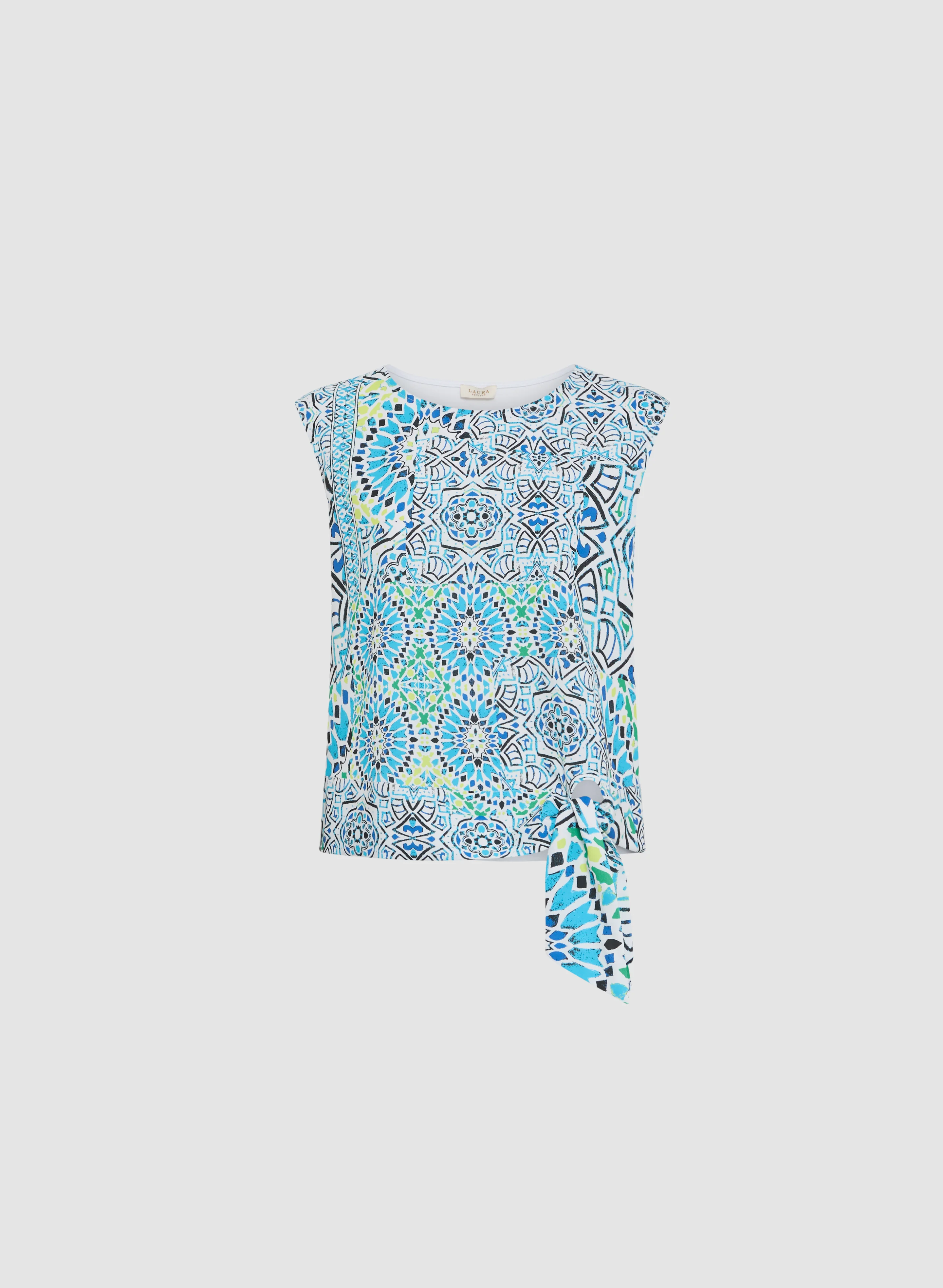Tied-Hem Mosaic Print Top - Image 6
