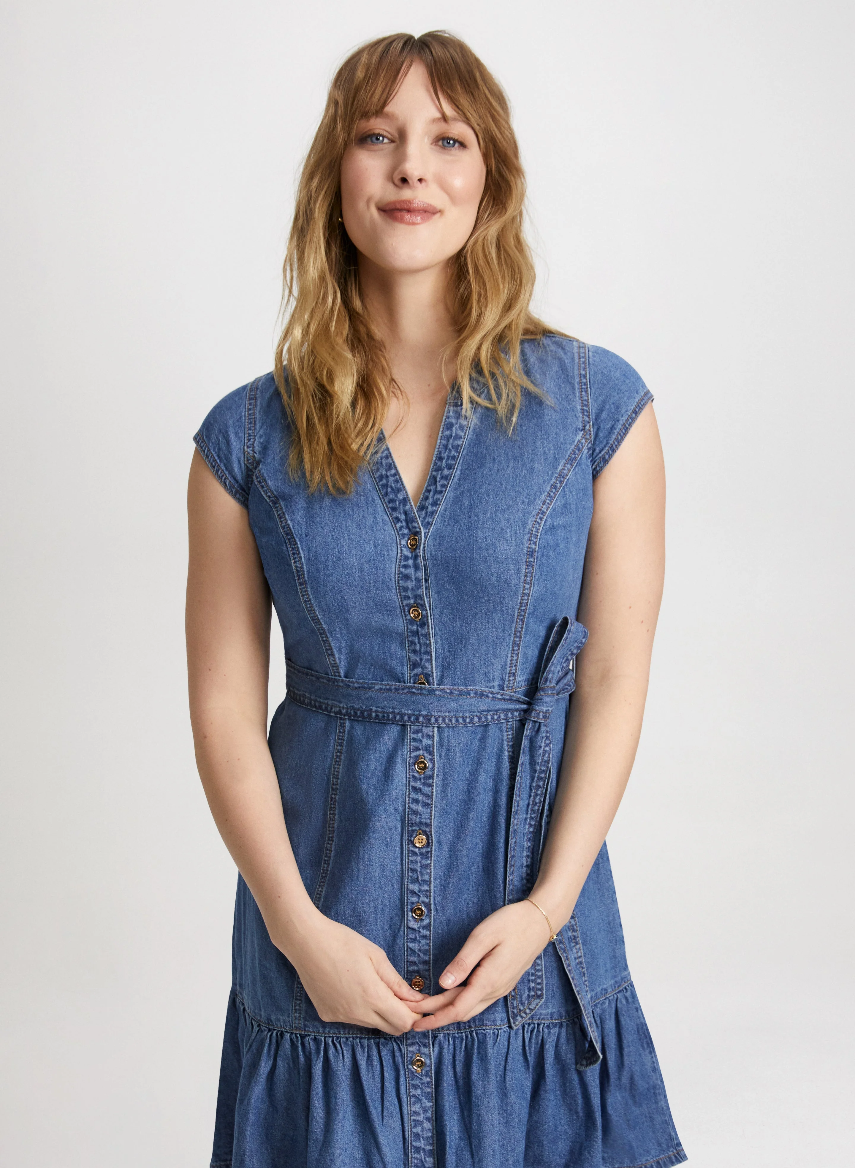 Tiered Denim Shirt Dress - Image 4