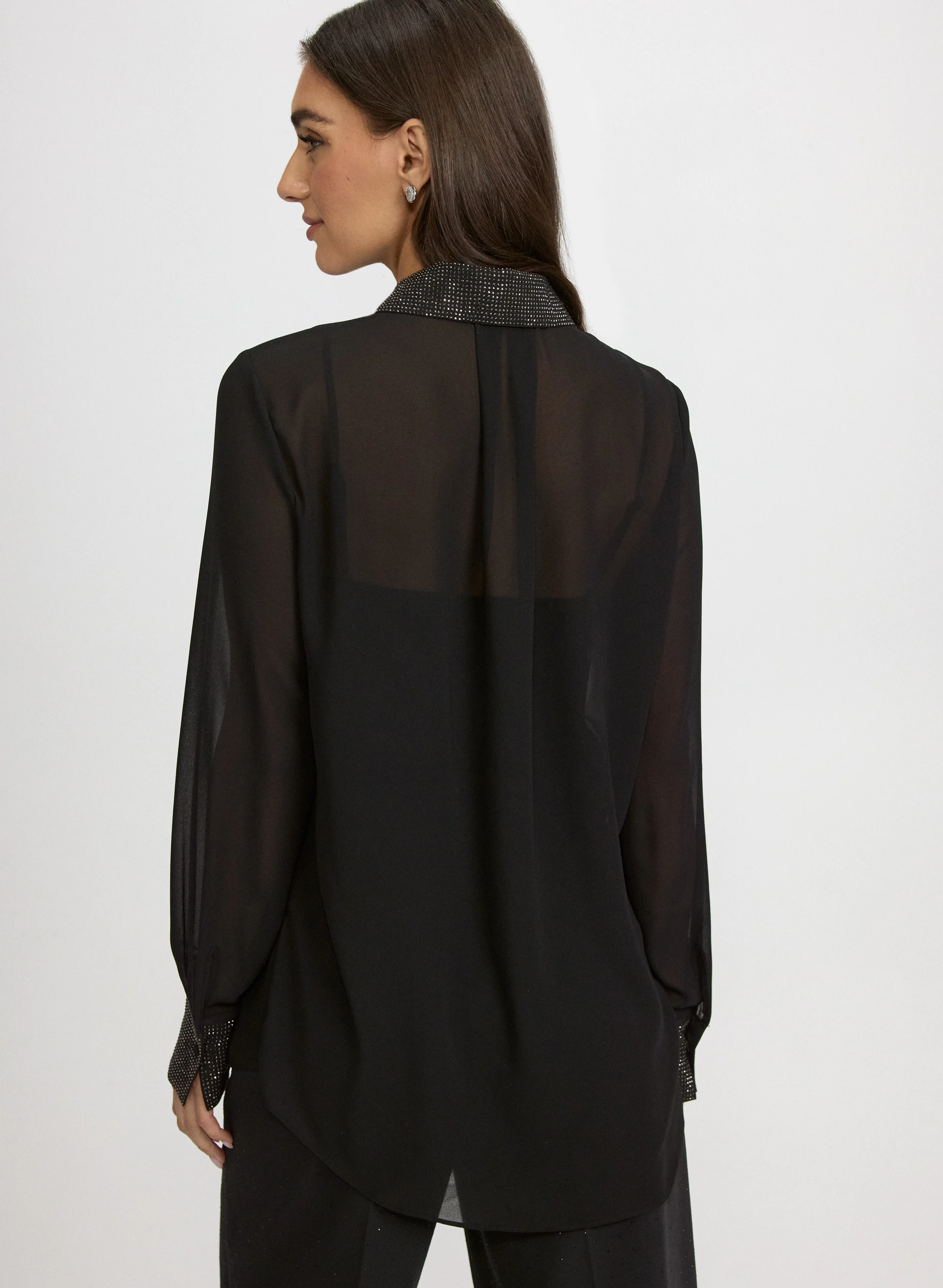 Tonal Embellished Chiffon Blouse - Image 4