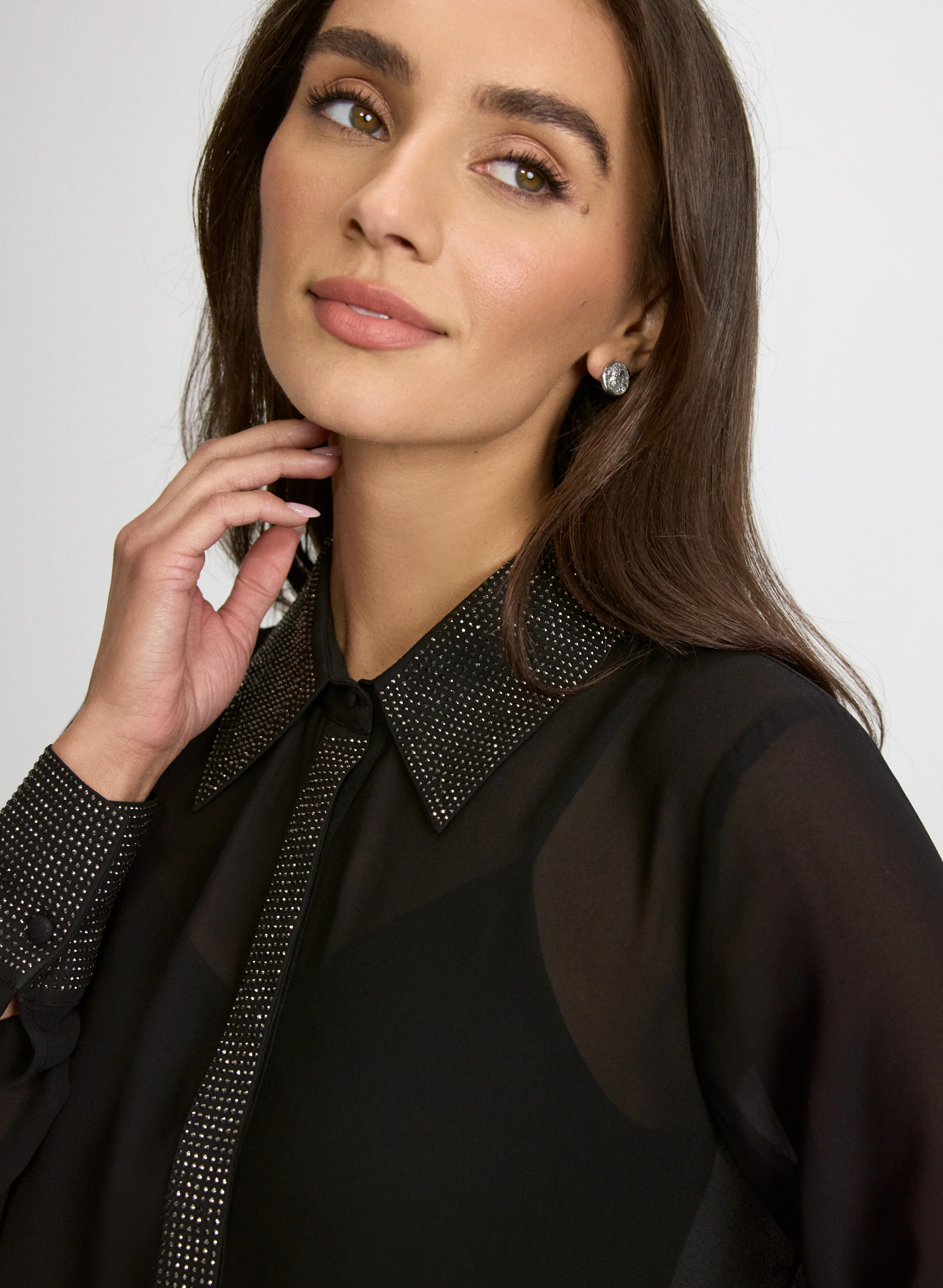 Tonal Embellished Chiffon Blouse - Image 5