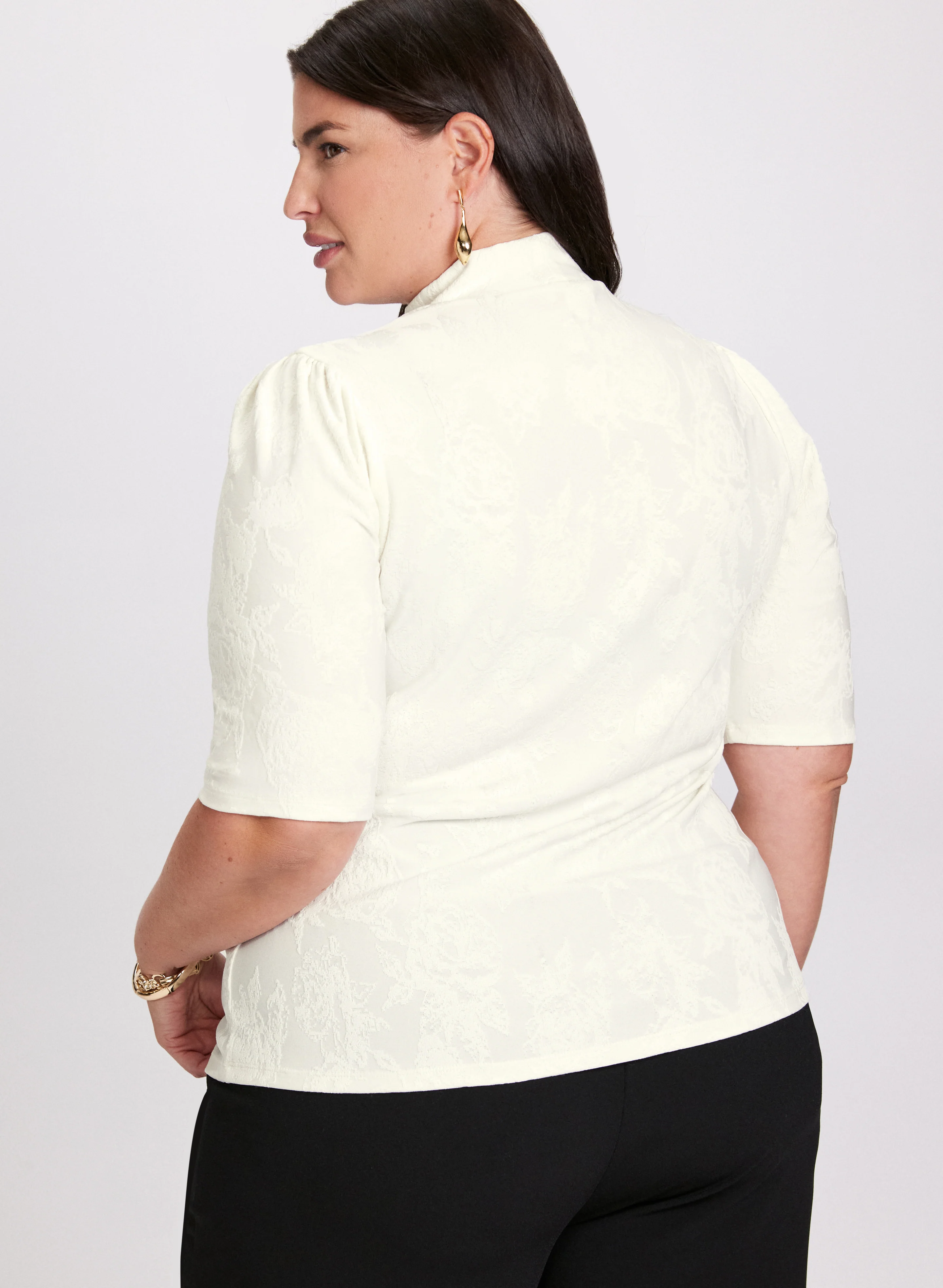 Tonal Rose Print Turtleneck Top - Image 4