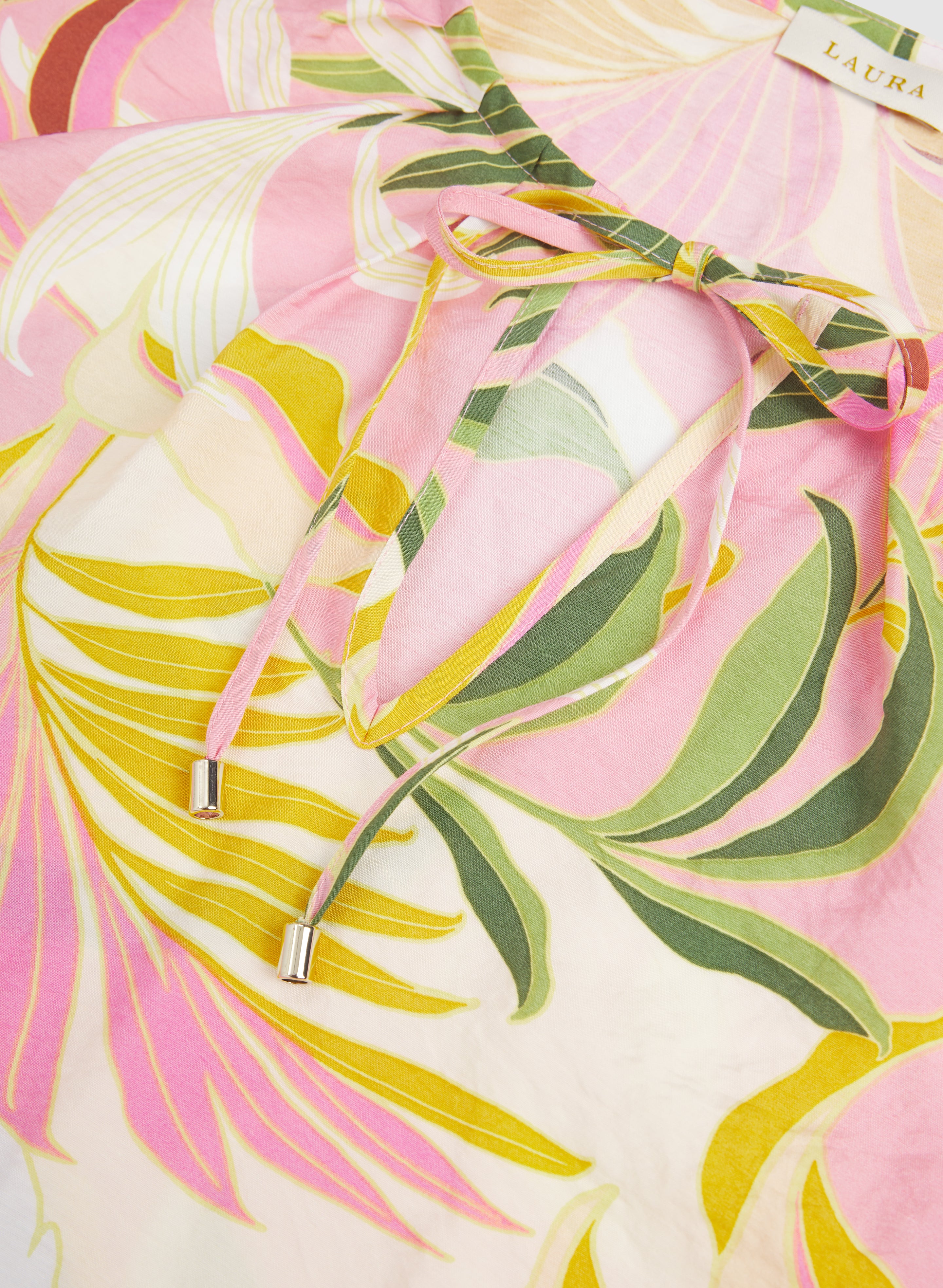 Tropical Print Tie-Neck Blouse - Image 7