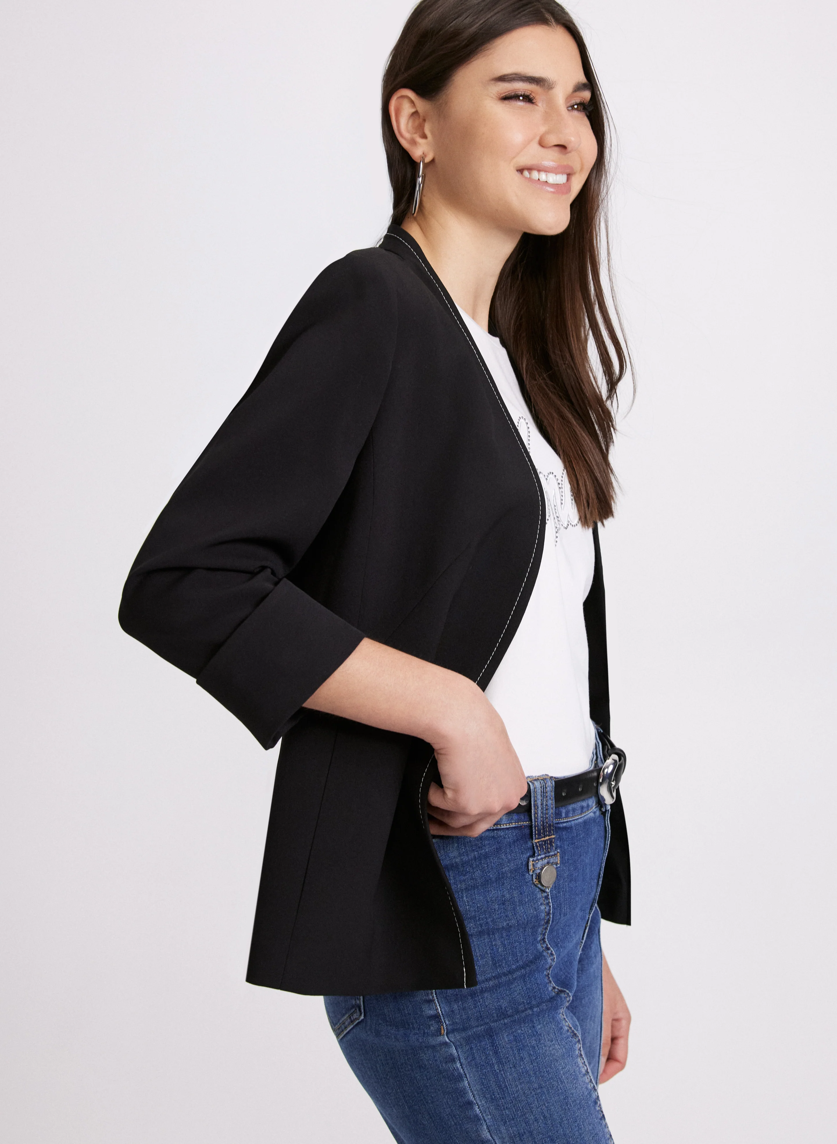 Open Twill Collarless Jacket - Image 2