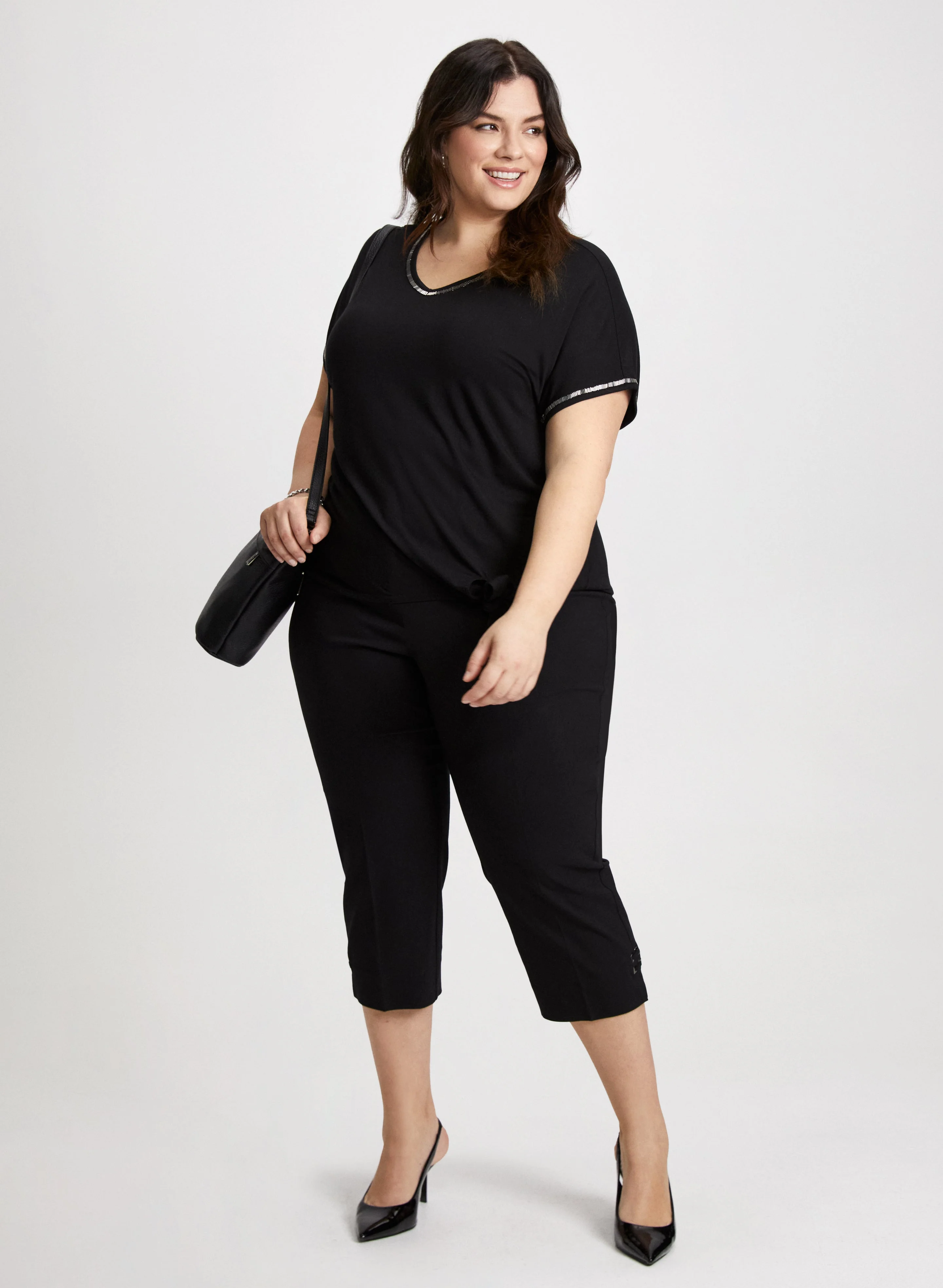 V-Neck Tee With Beaded Trim - Image 3