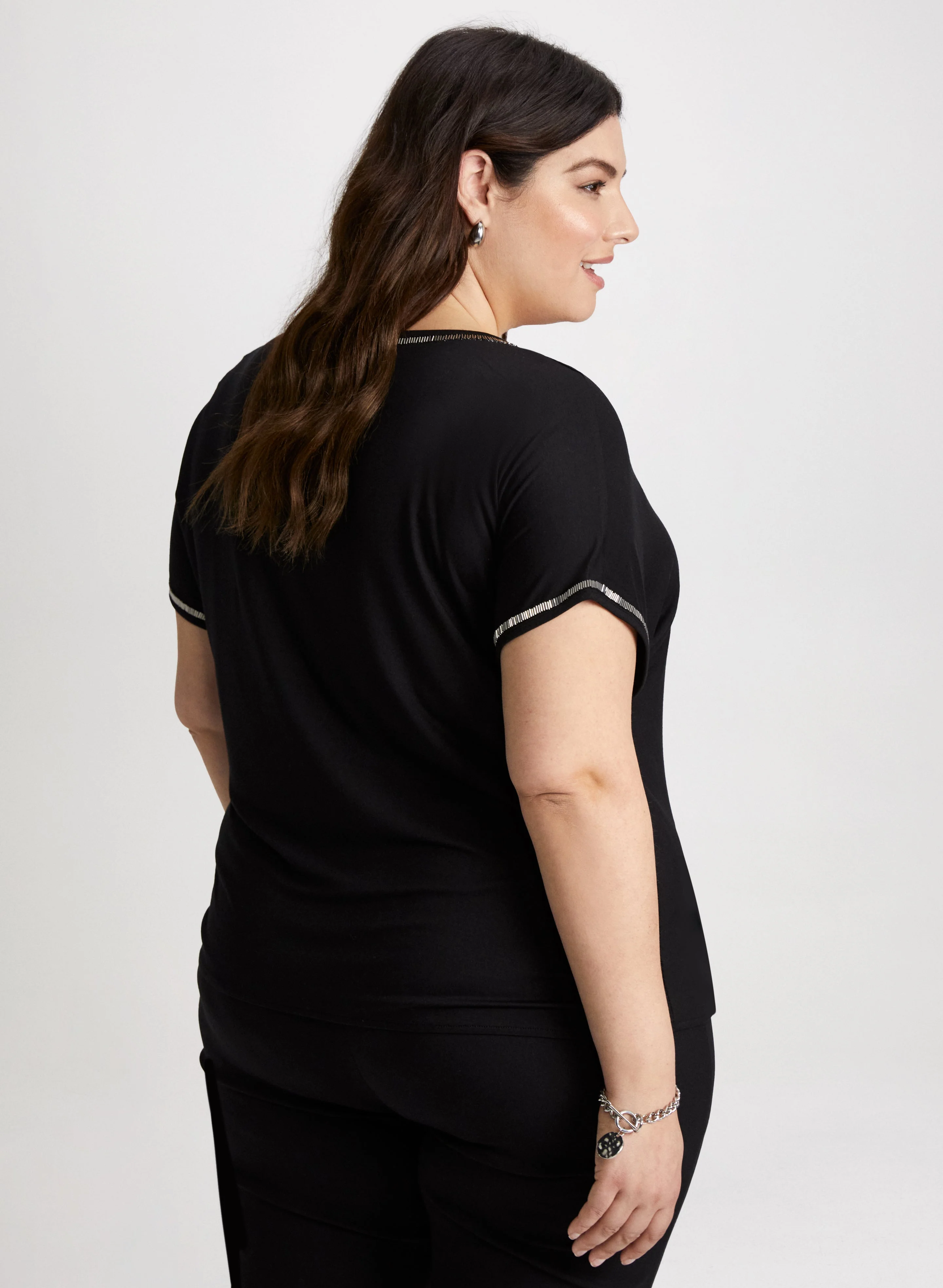 V-Neck Tee With Beaded Trim - Image 4