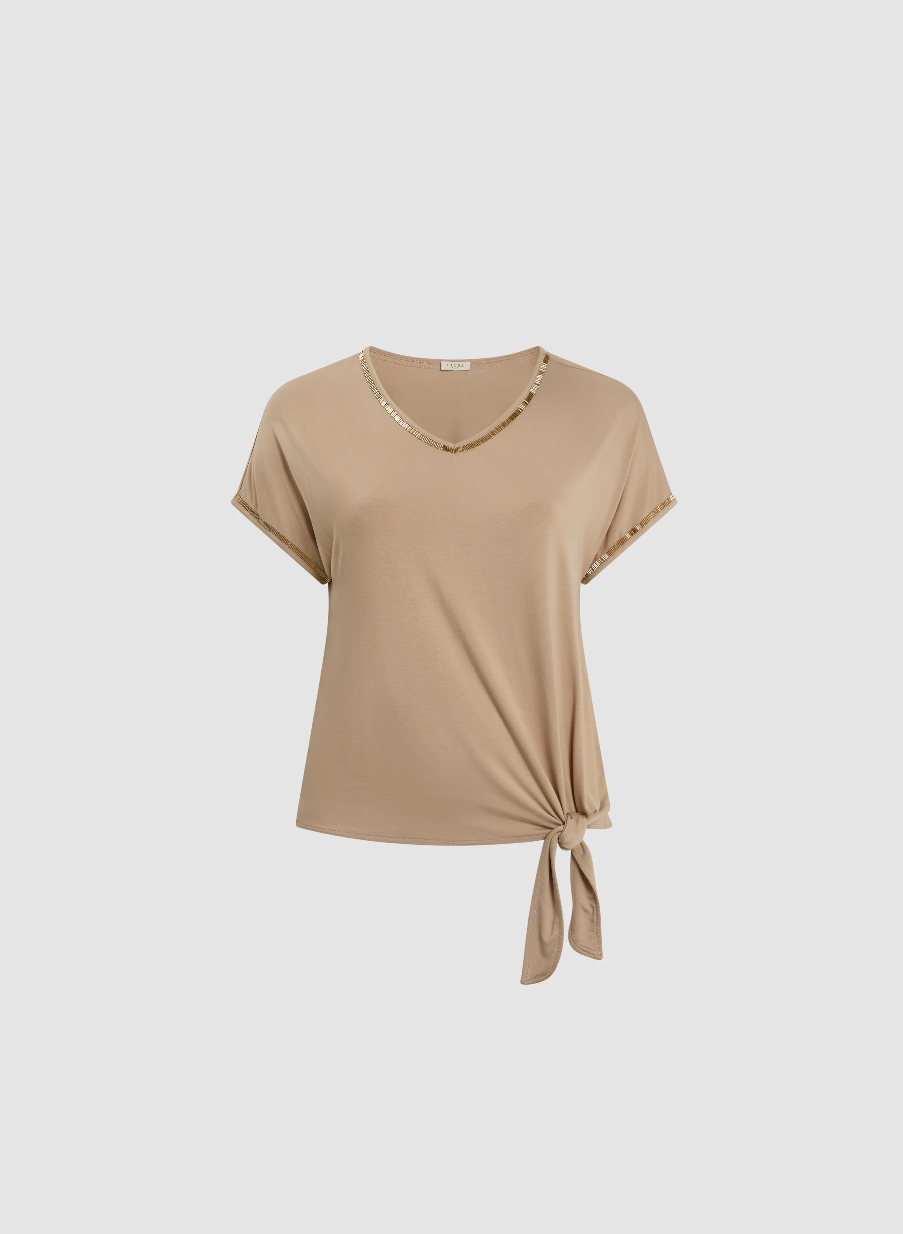 V-Neck Tee With Beaded Trim - Image 6