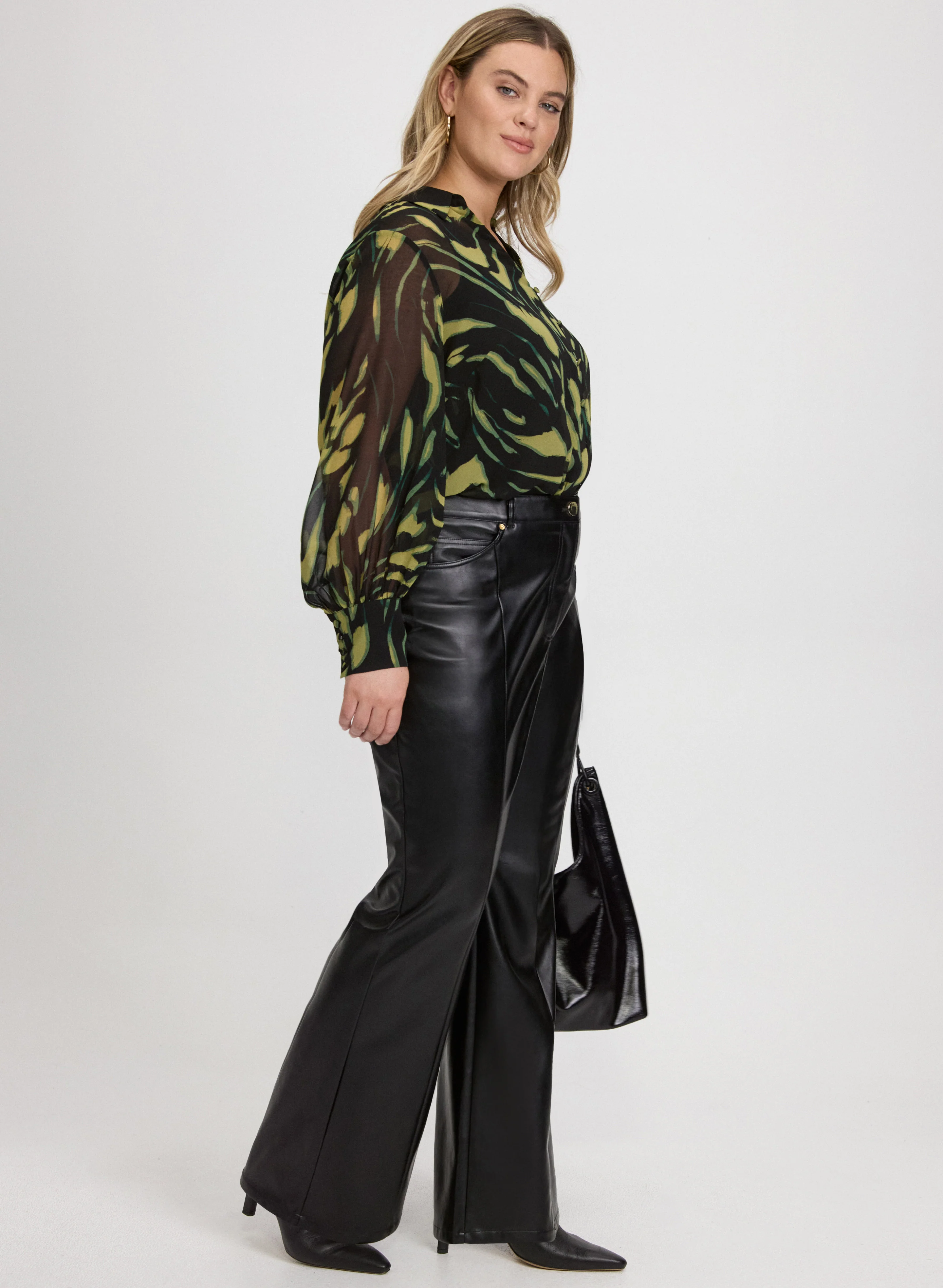 Vegan Leather Flare-Leg Pants - Image 13