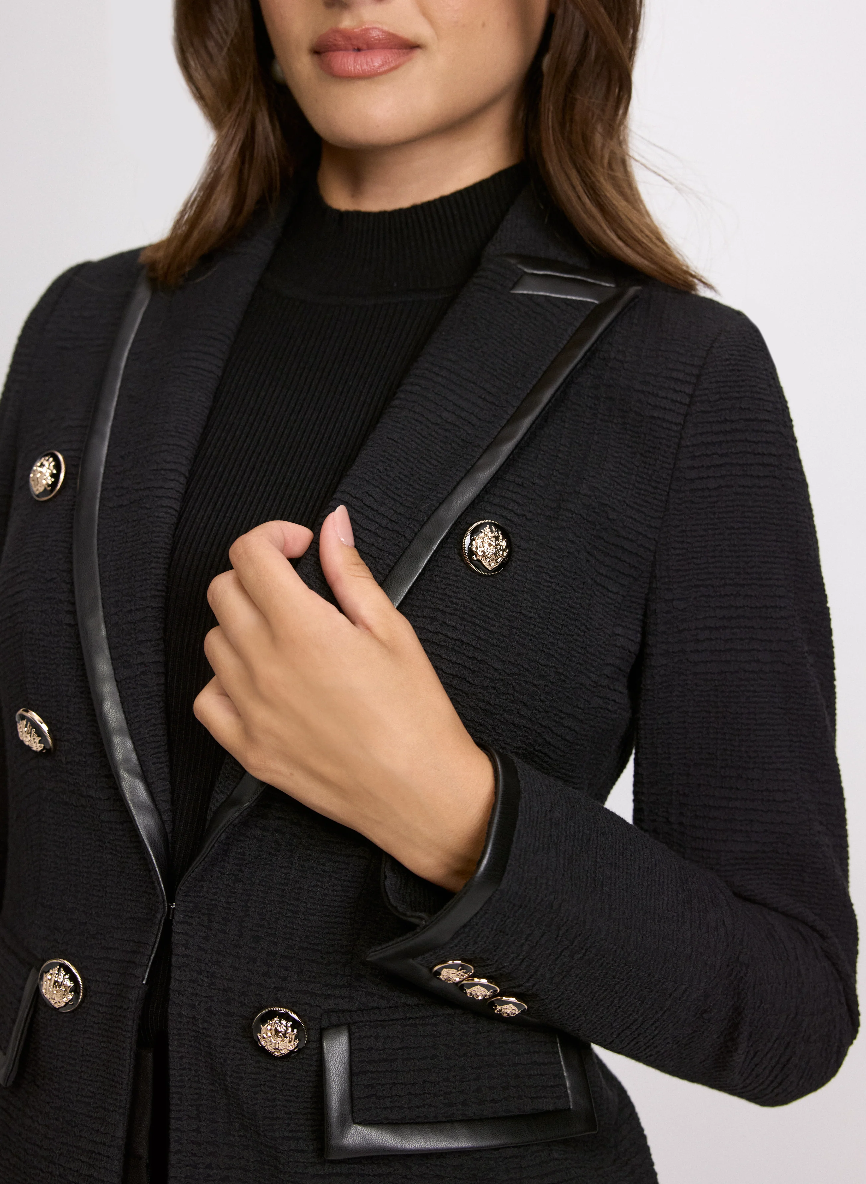 Vegan Leather Trim Blazer - Image 2