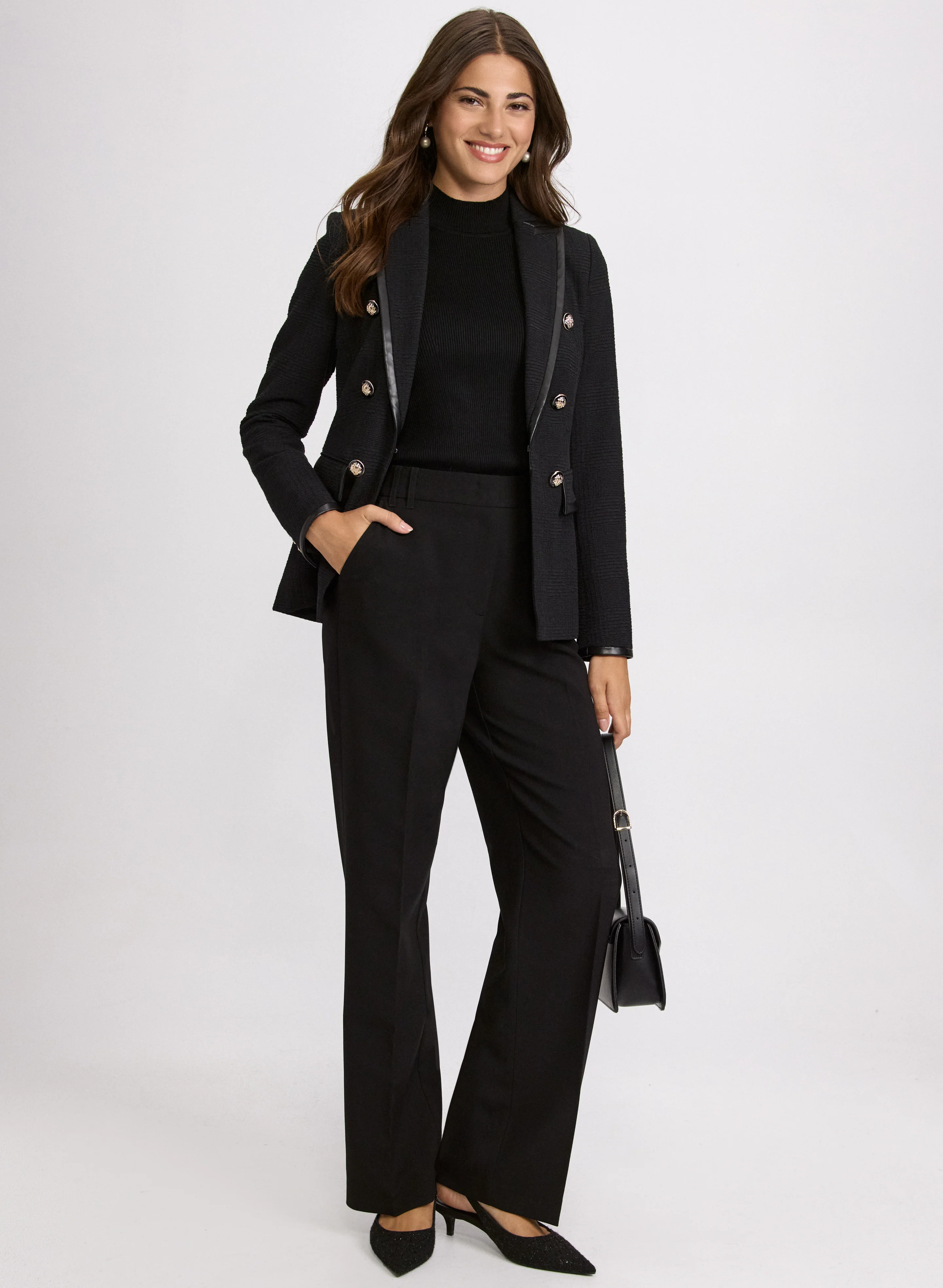 Vegan Leather Trim Blazer - Image 3